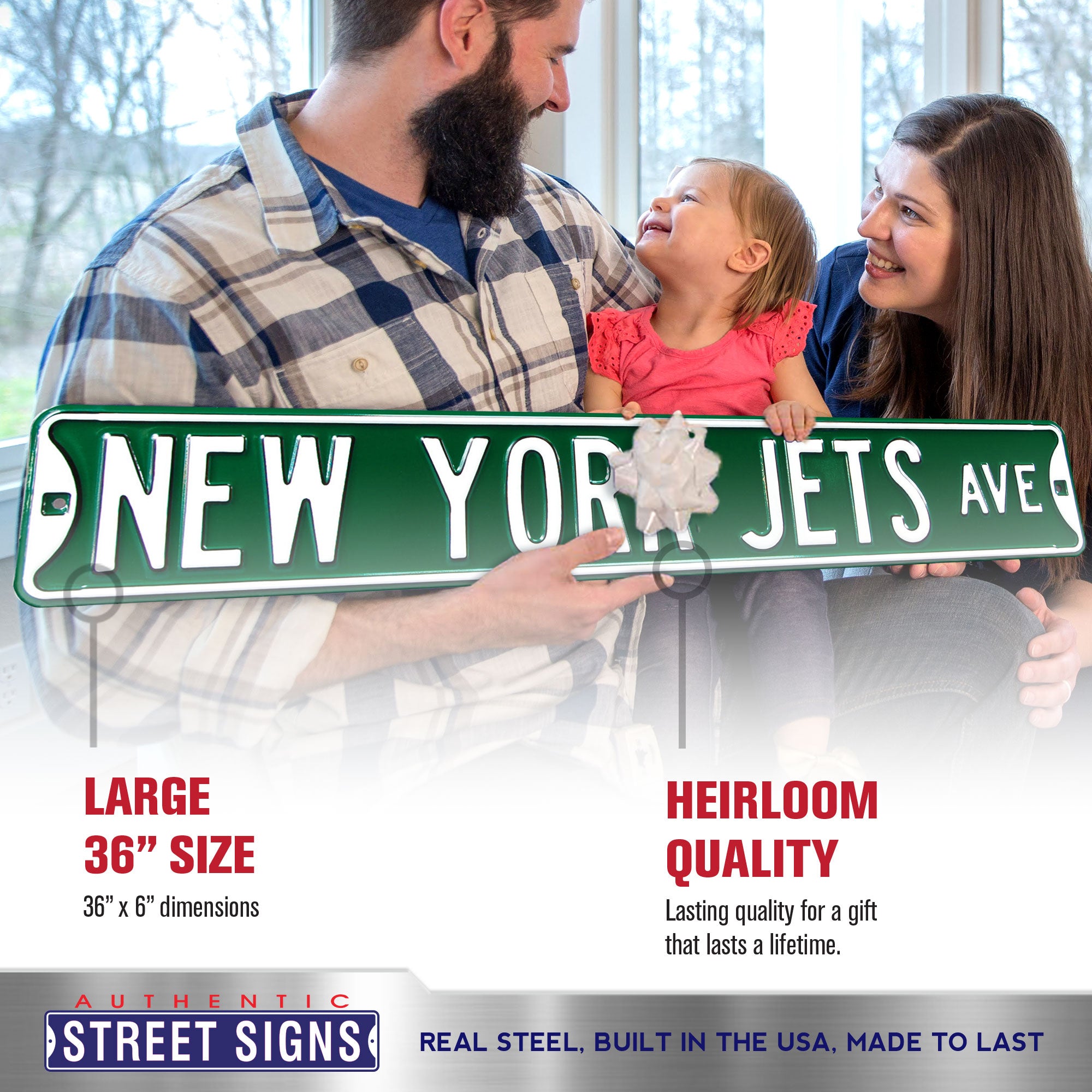 New York Jets - NEW YORK JETS AVE - Embossed Steel Street Sign
