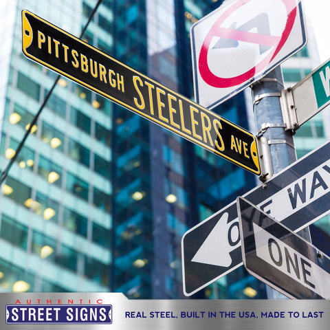 Pittsburgh Steelers - STEELERS AVE - Black Embossed Steel Street Sign