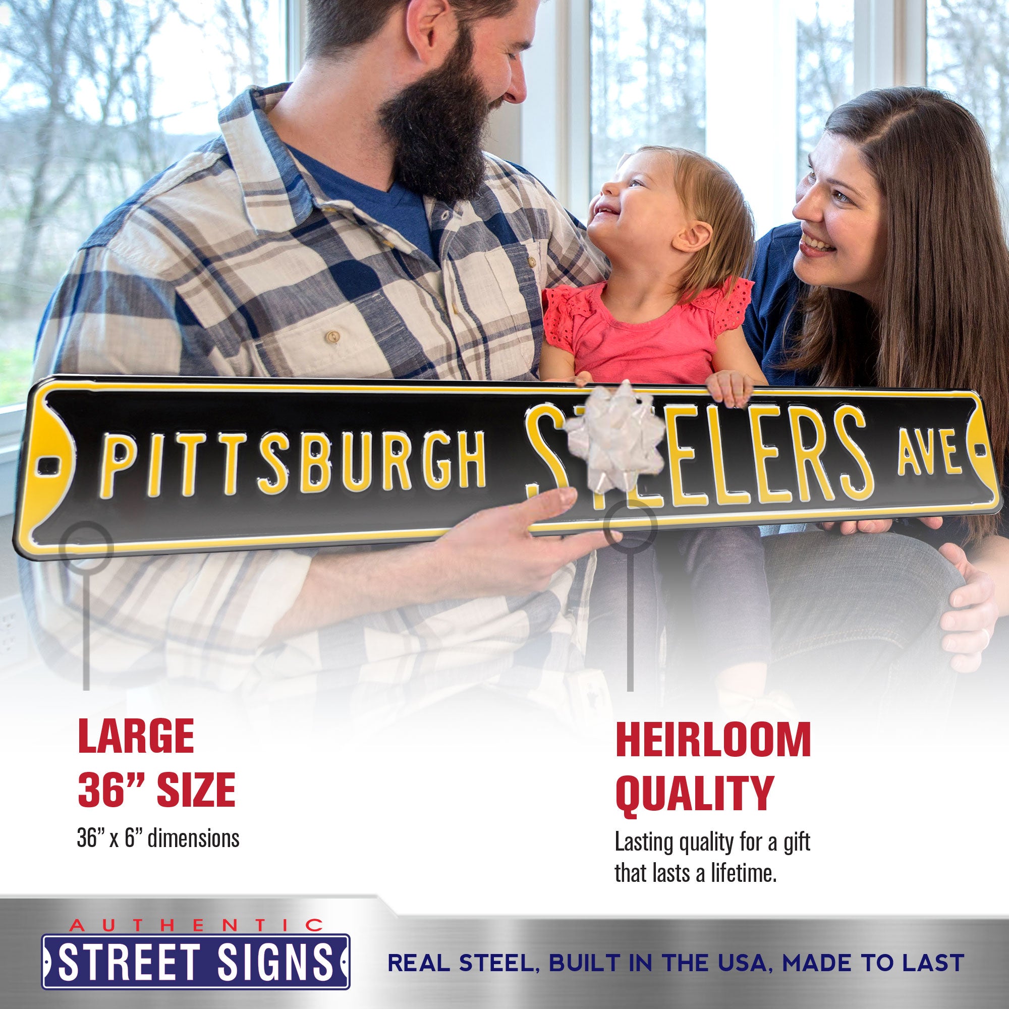 Pittsburgh Steelers - STEELERS AVE - Black Embossed Steel Street Sign