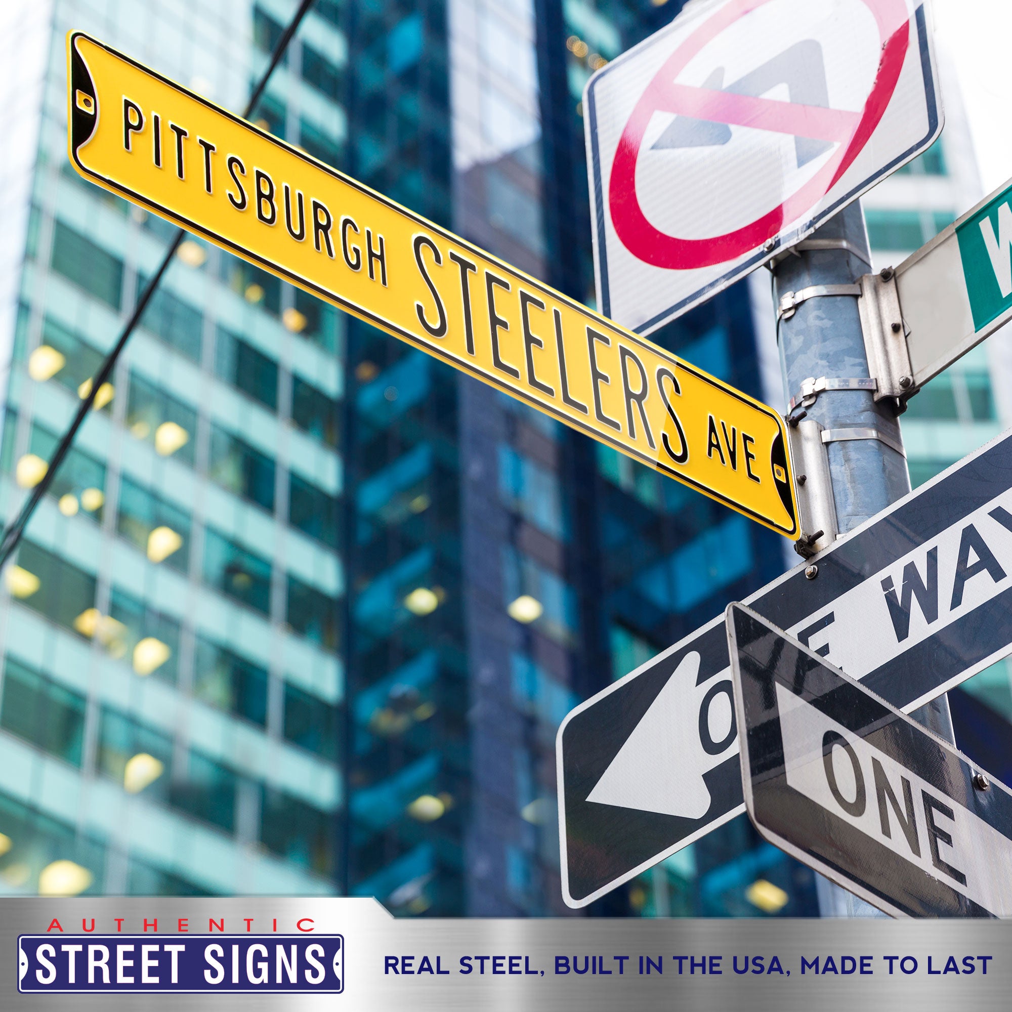 Pittsburgh Steelers - STEELERS AVE - Yellow Embossed Steel Street Sign