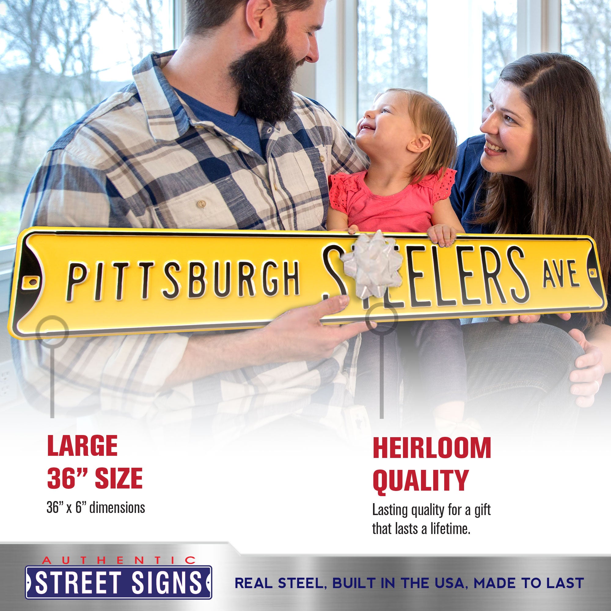 Pittsburgh Steelers - STEELERS AVE - Yellow Embossed Steel Street Sign