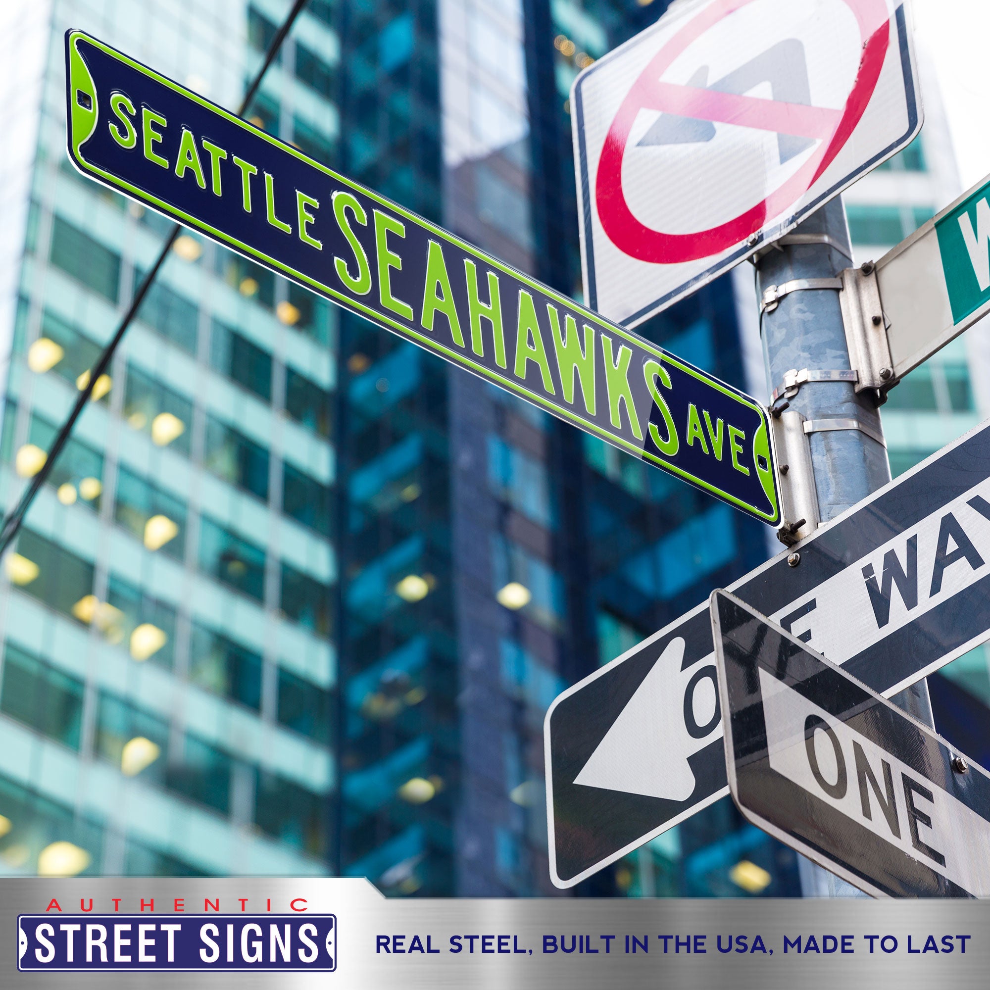Seattle Seahawks - SEATTLE SEAHAWKS AVE - Embossed Steel Street Sign