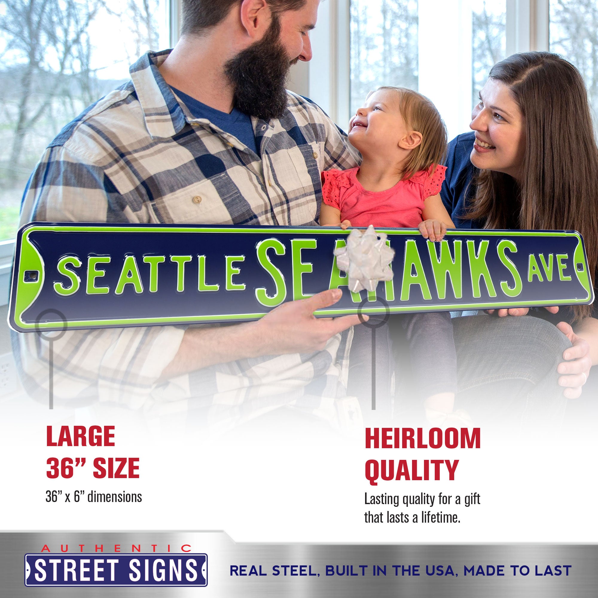Seattle Seahawks - SEATTLE SEAHAWKS AVE - Embossed Steel Street Sign