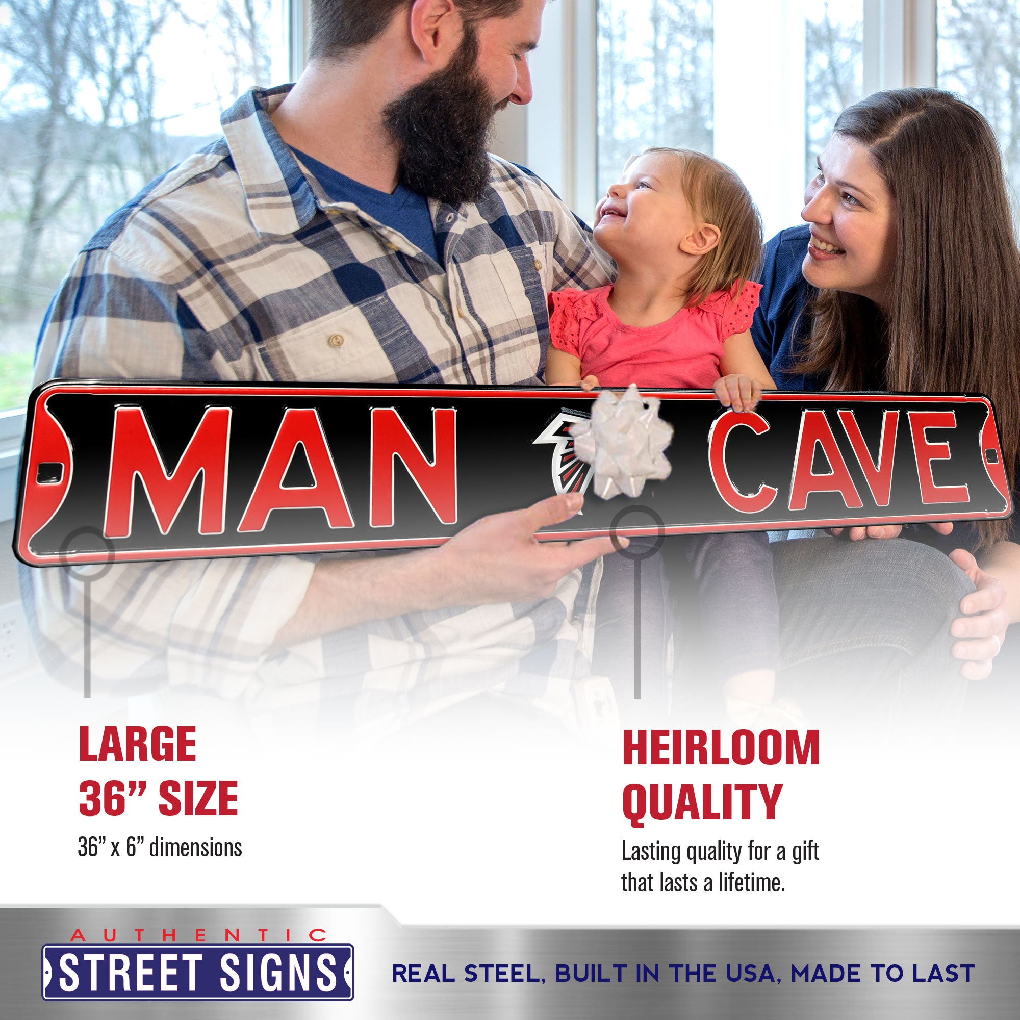 Atlanta Falcons - MAN CAVE - Embossed Steel Street Sign