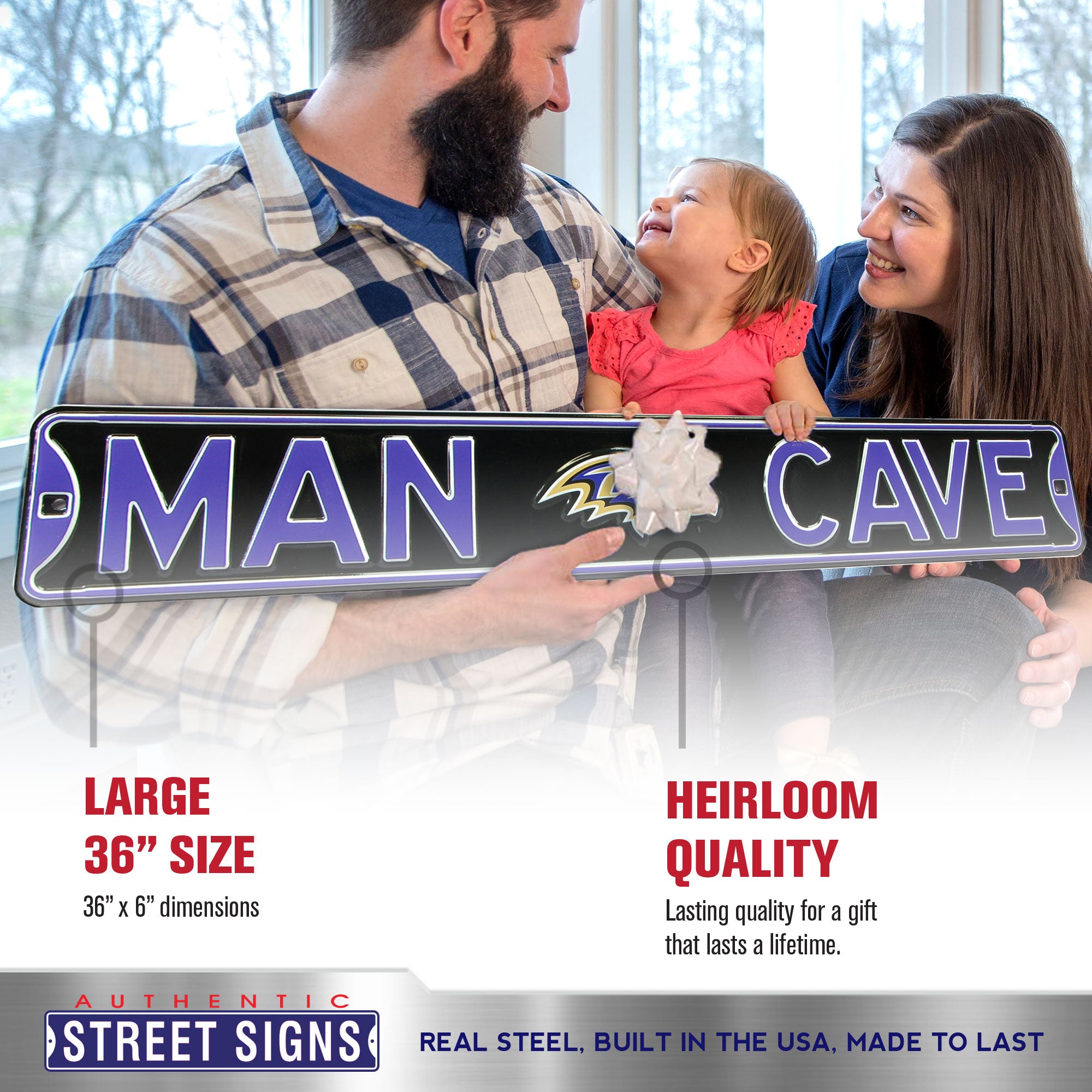Baltimore Ravens - MAN CAVE - Embossed Steel Street Sign