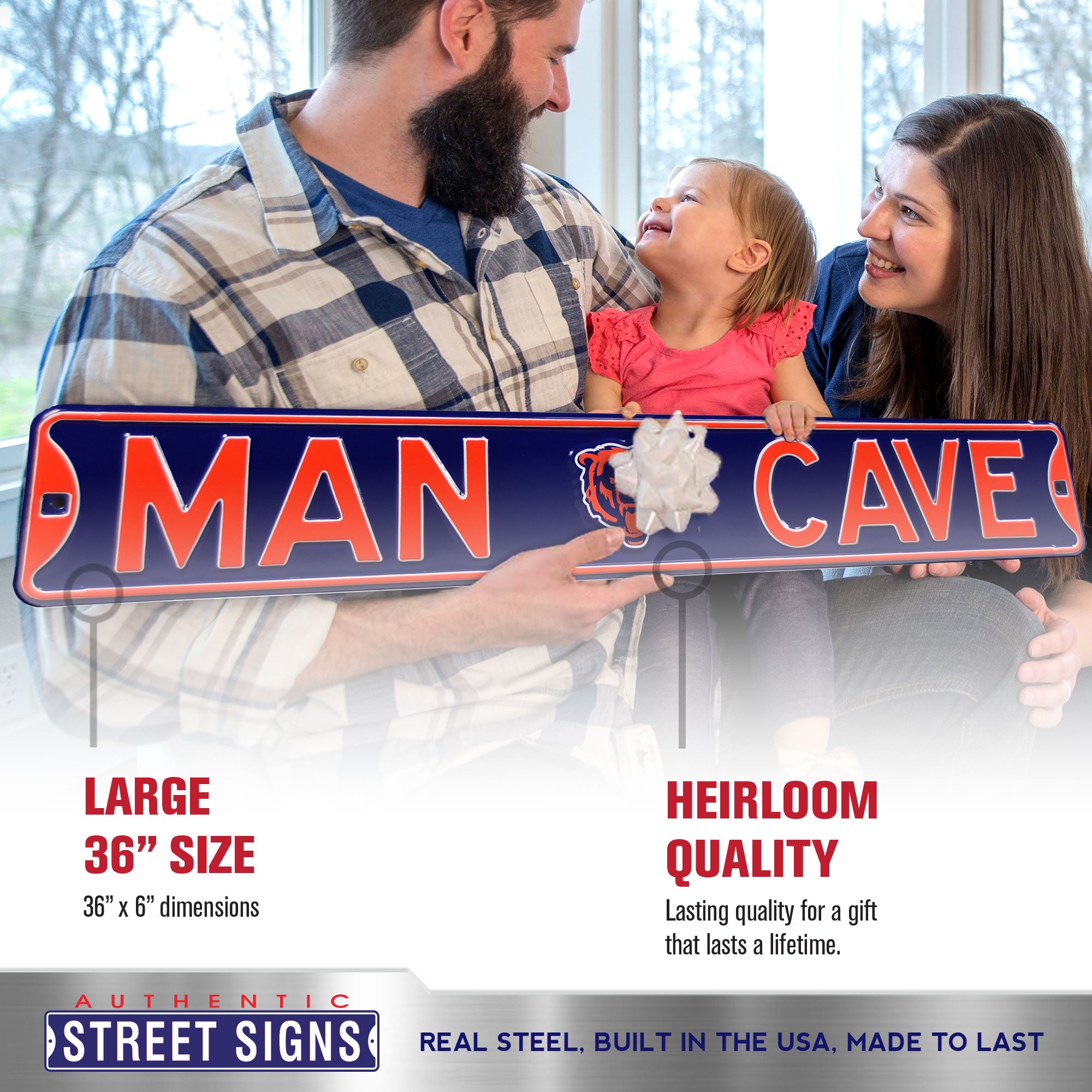 Chicago Bears - MAN CAVE - Embossed Steel Street Sign