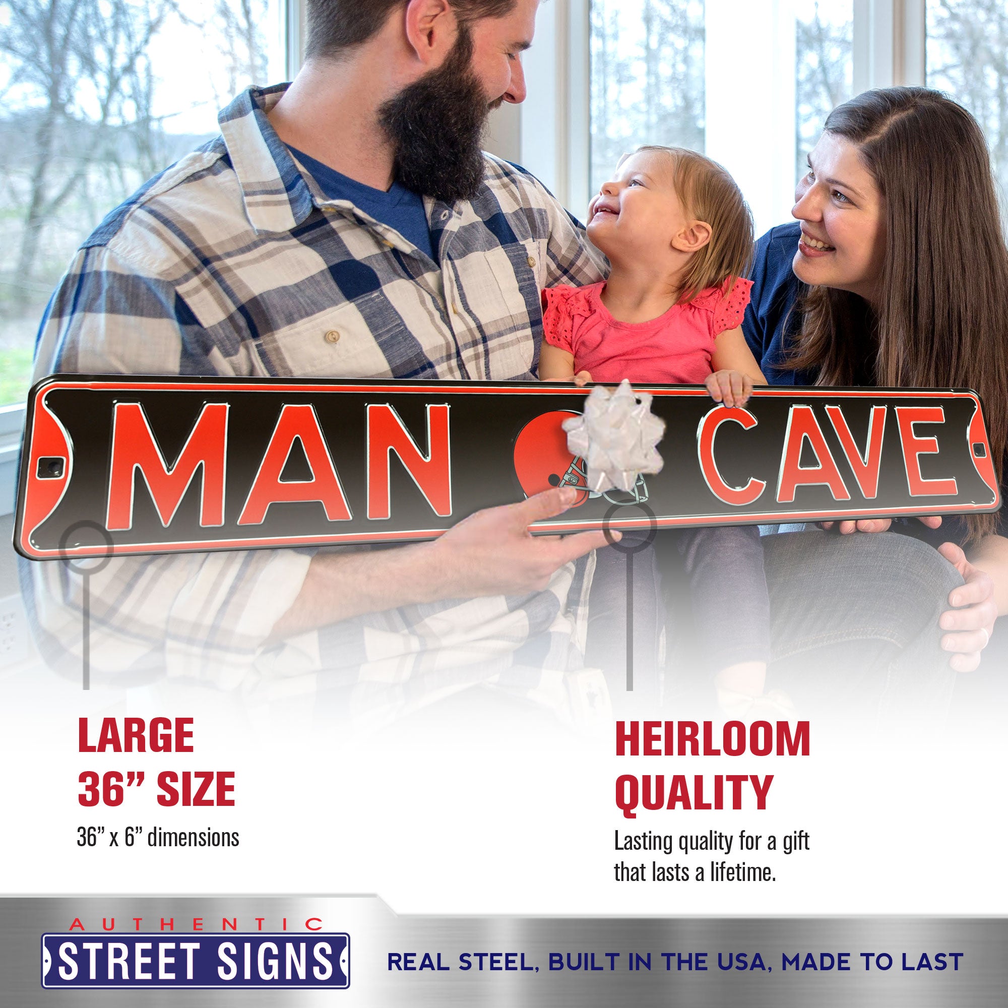 Cleveland Browns - MAN CAVE - Embossed Steel Street Sign