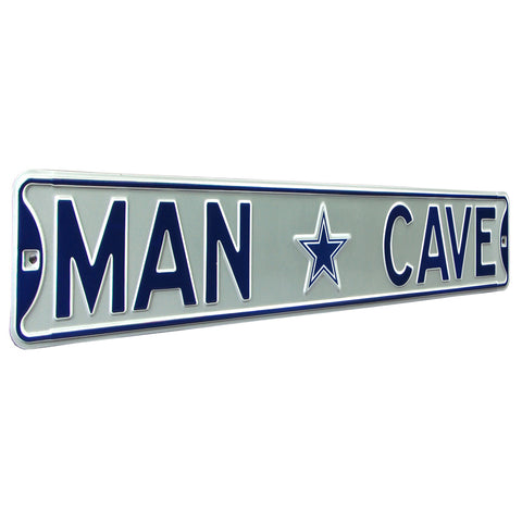 Dallas Cowboys - MAN CAVE - Silver Embossed Steel Street Sign