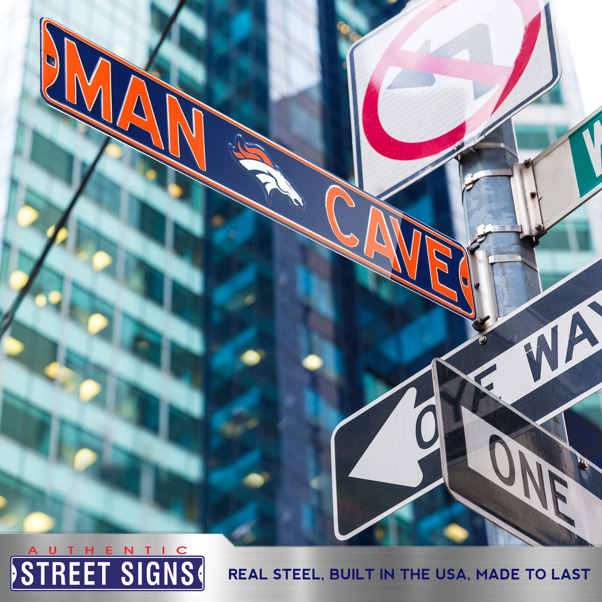 Denver Broncos - MAN CAVE - Embossed Steel Street Sign