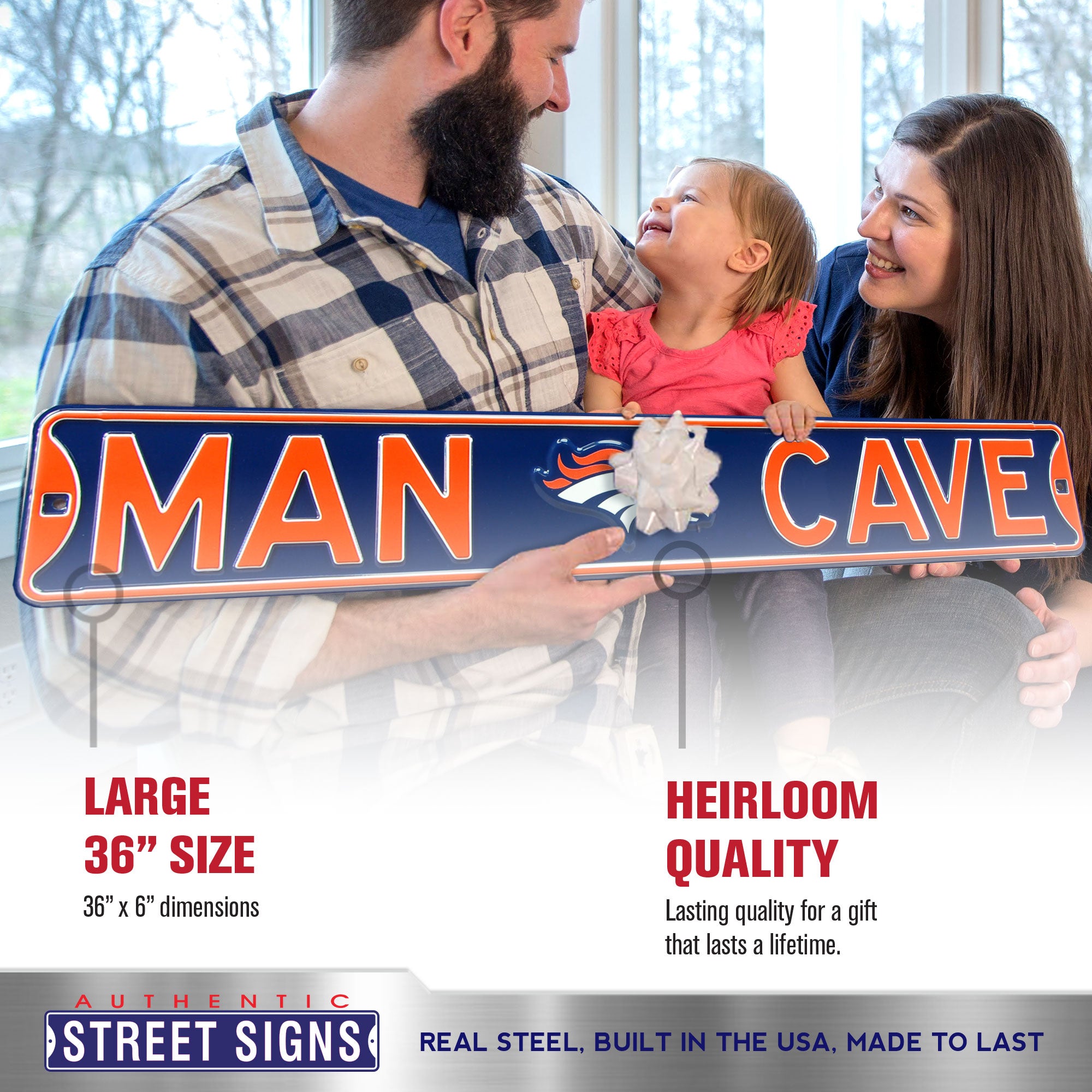 Denver Broncos - MAN CAVE - Embossed Steel Street Sign