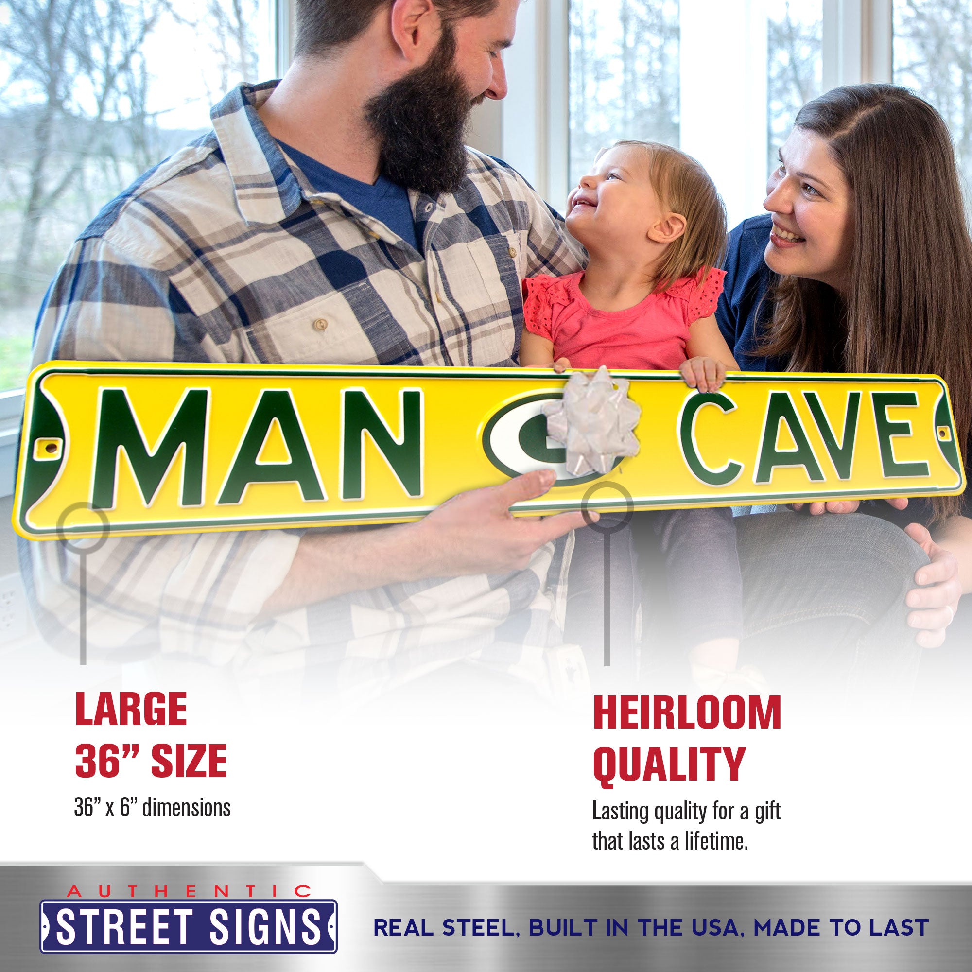 Green Bay Packers - MAN CAVE - Embossed Steel Street Sign
