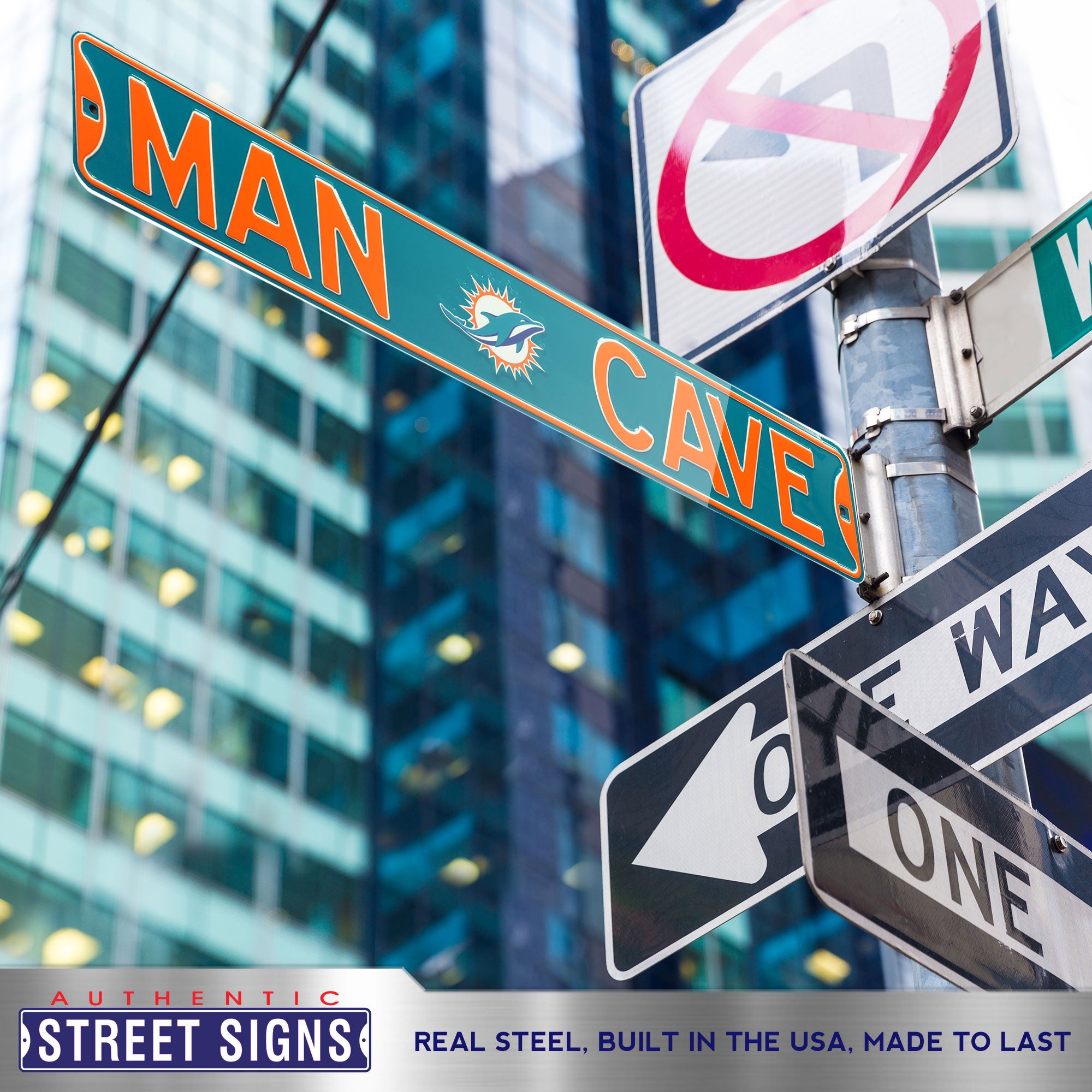 Miami Dolphins - MAN CAVE - Embossed Steel Street Sign