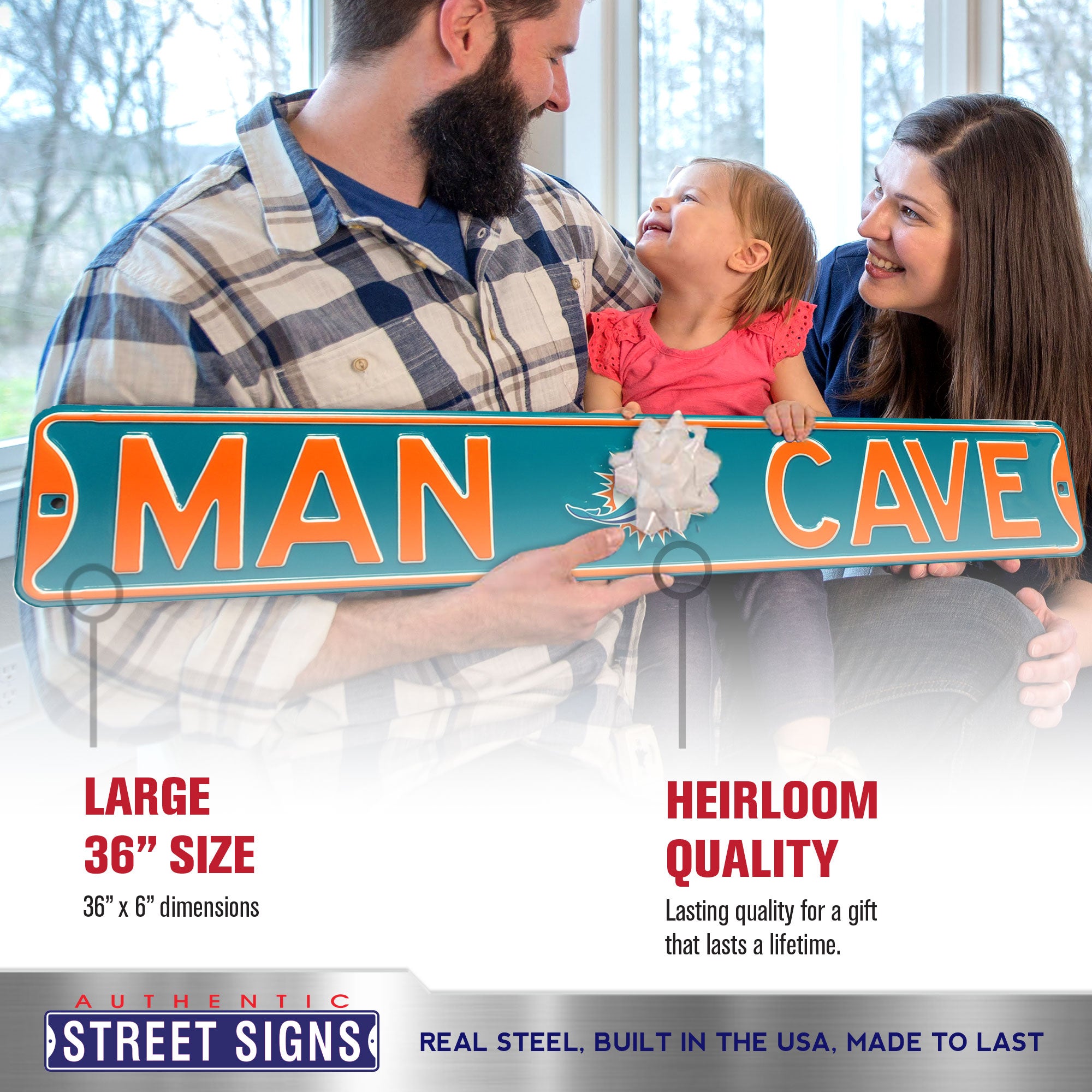 Miami Dolphins - MAN CAVE - Embossed Steel Street Sign