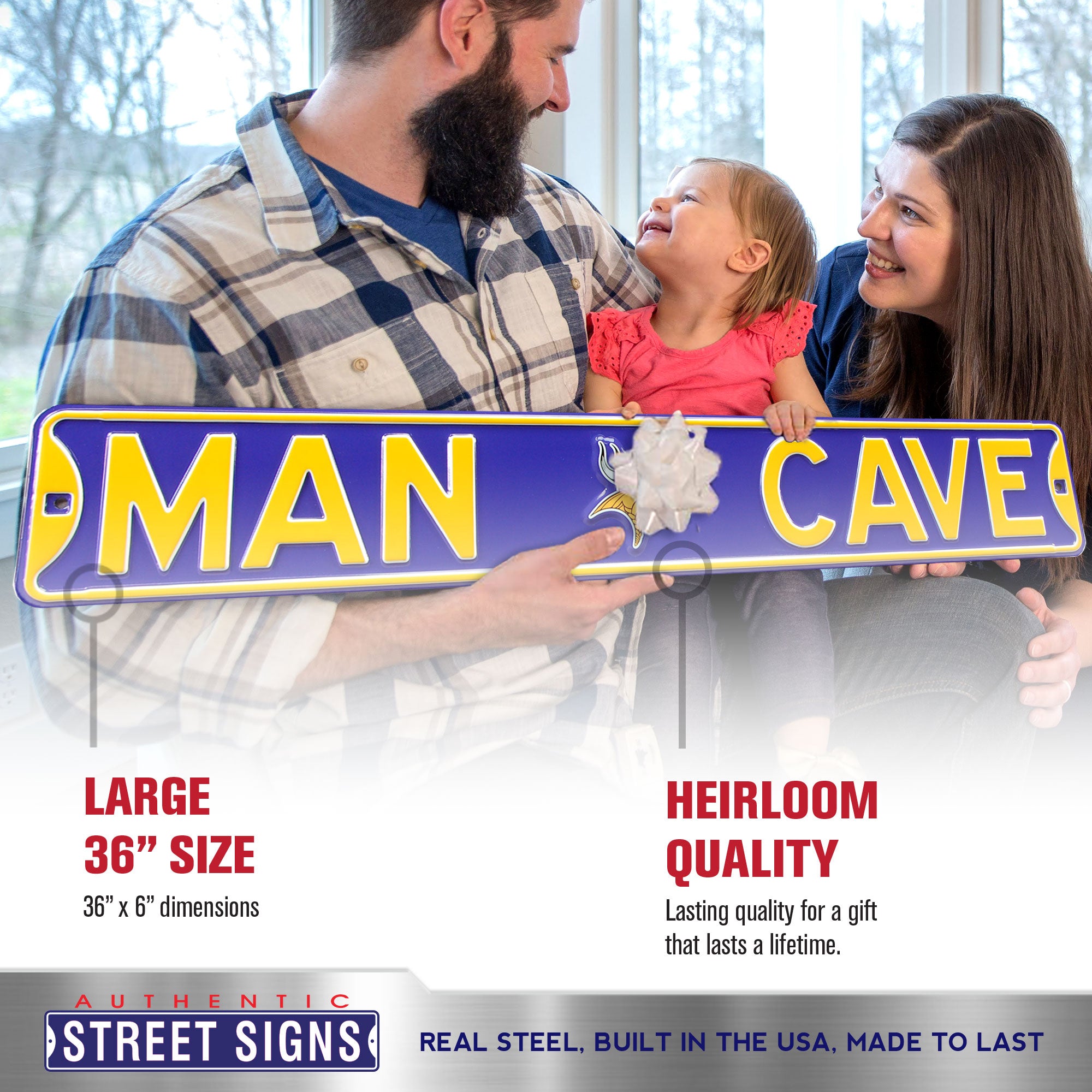 Minnesota Vikings - MAN CAVE - Embossed Steel Street Sign