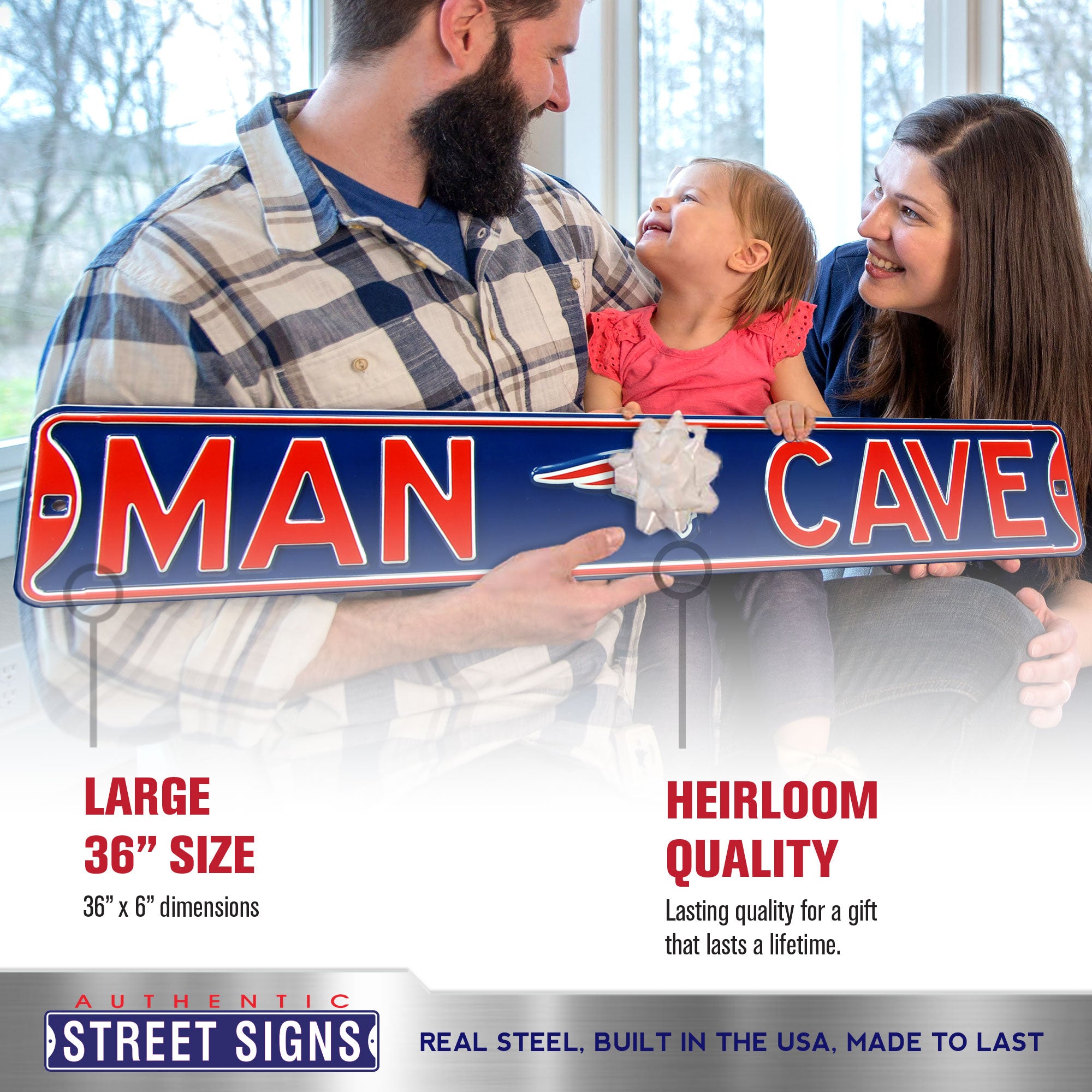 New England Patriots - MAN CAVE - Embossed Steel Street Sign