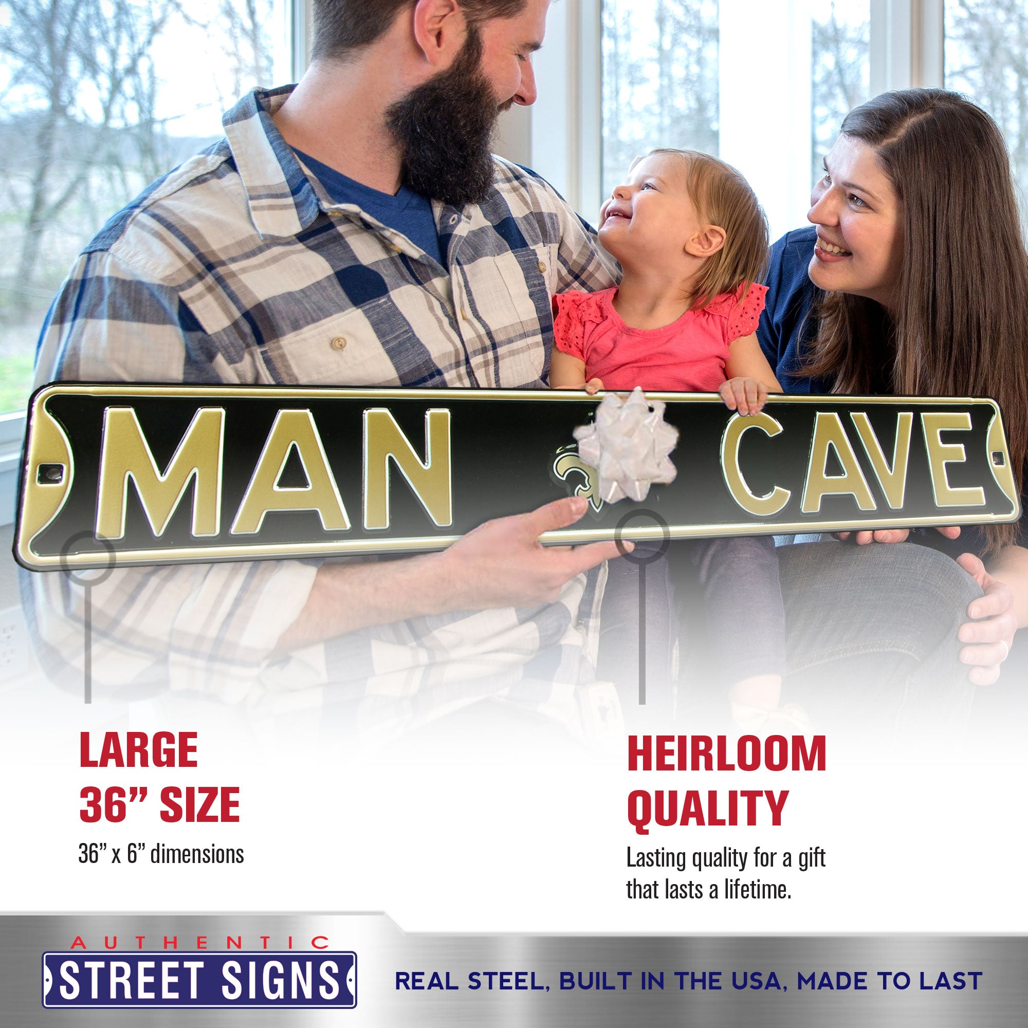New Orleans Saints - MAN CAVE - Embossed Steel Street Sign