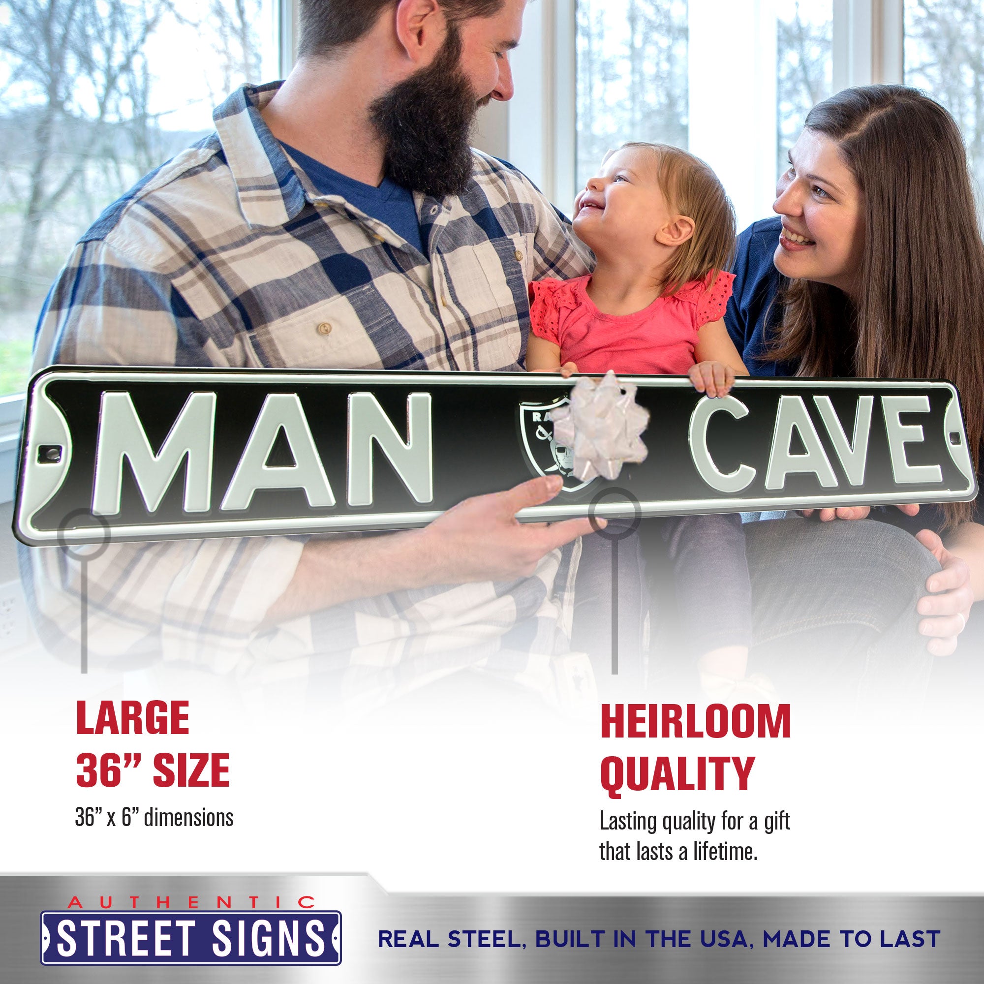 Las Vegas Raiders - MAN CAVE - Embossed Steel Street Sign