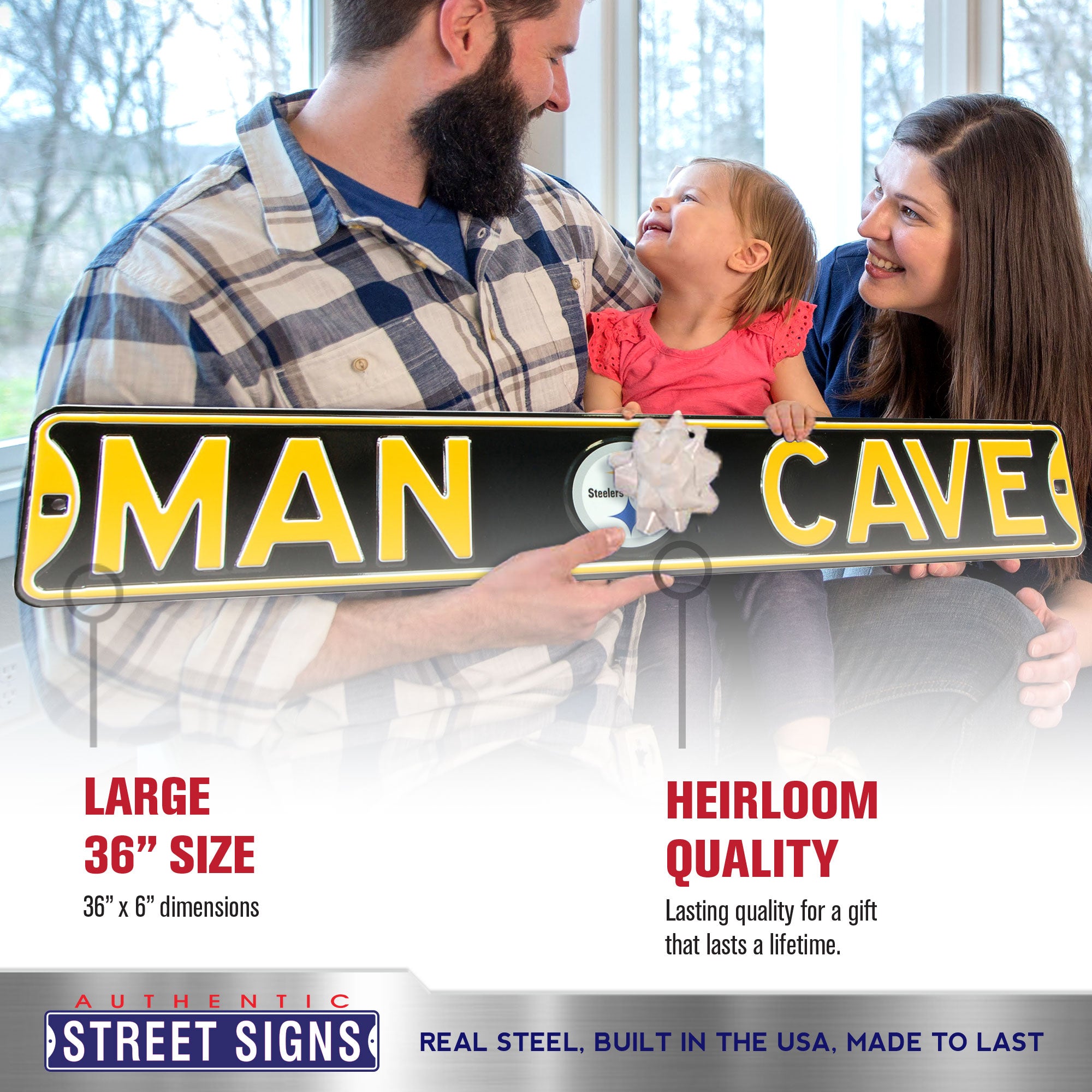 Pittsburgh Steelers - MAN CAVE - Embossed Steel Street Sign