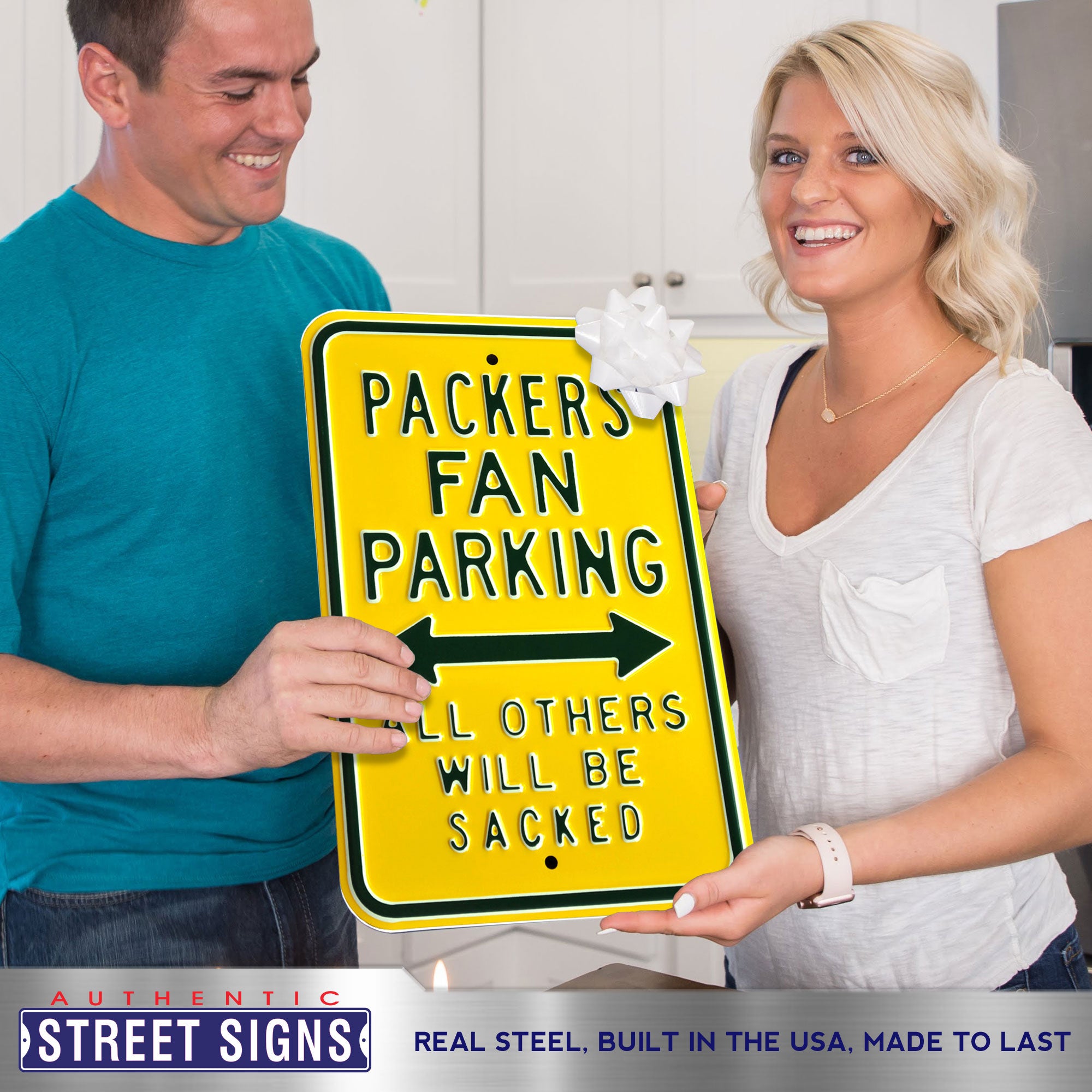 Green Bay Packers - ALL OTHERS WILL BE SACKED - Embossed Steel Parking Sign