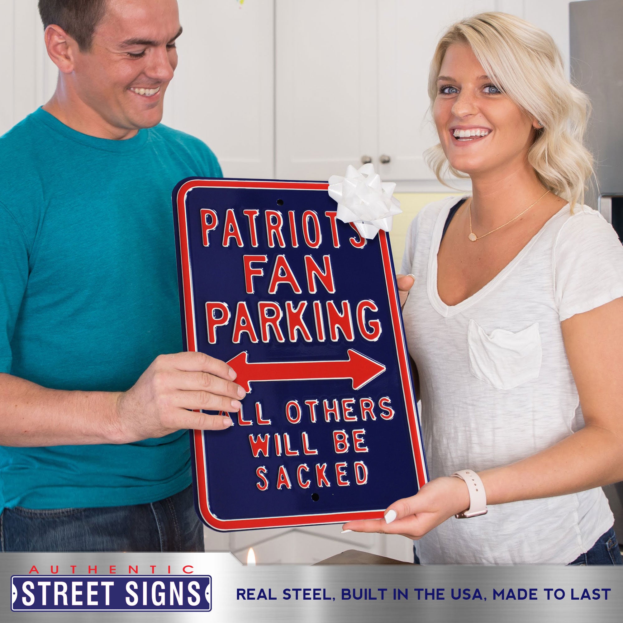 New England Patriots - ALL OTHERS WILL BE SACKED - Embossed Steel Parking Sign