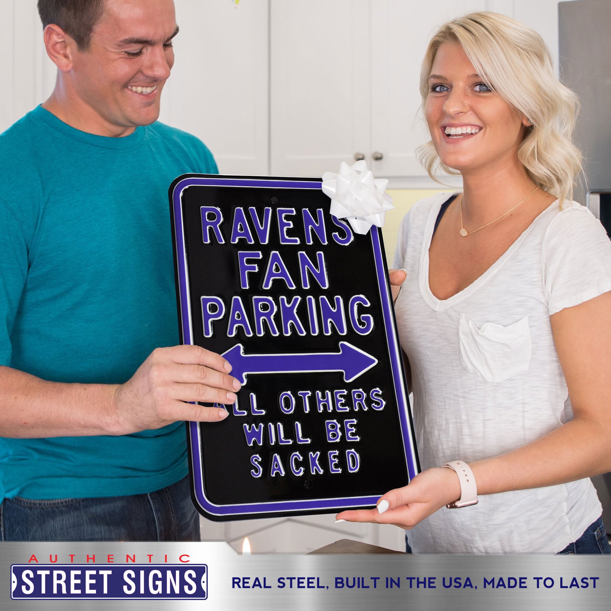 Baltimore Ravens - ALL OTHERS WILL BE SACKED - Embossed Steel Parking Sign