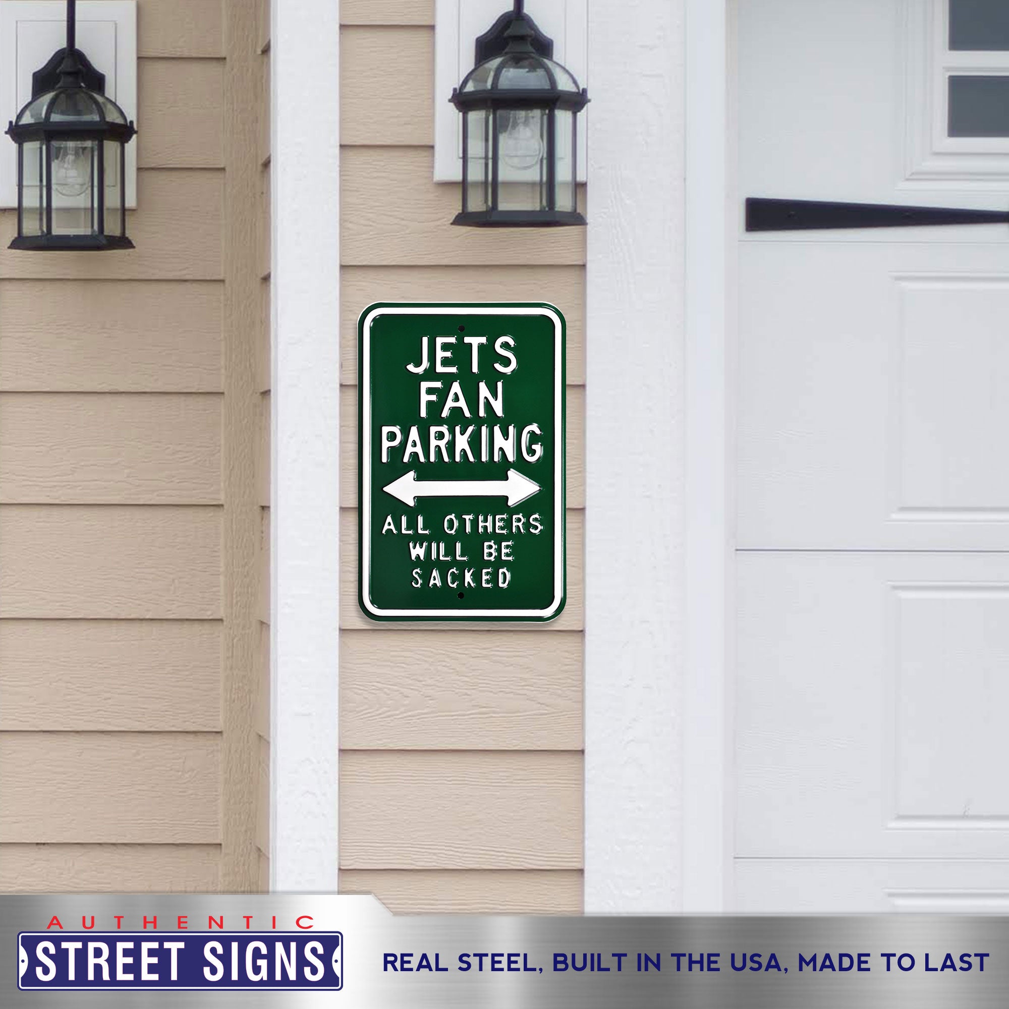 New York Jets - ALL OTHERS WILL BE SACKED - Embossed Steel Parking Sign