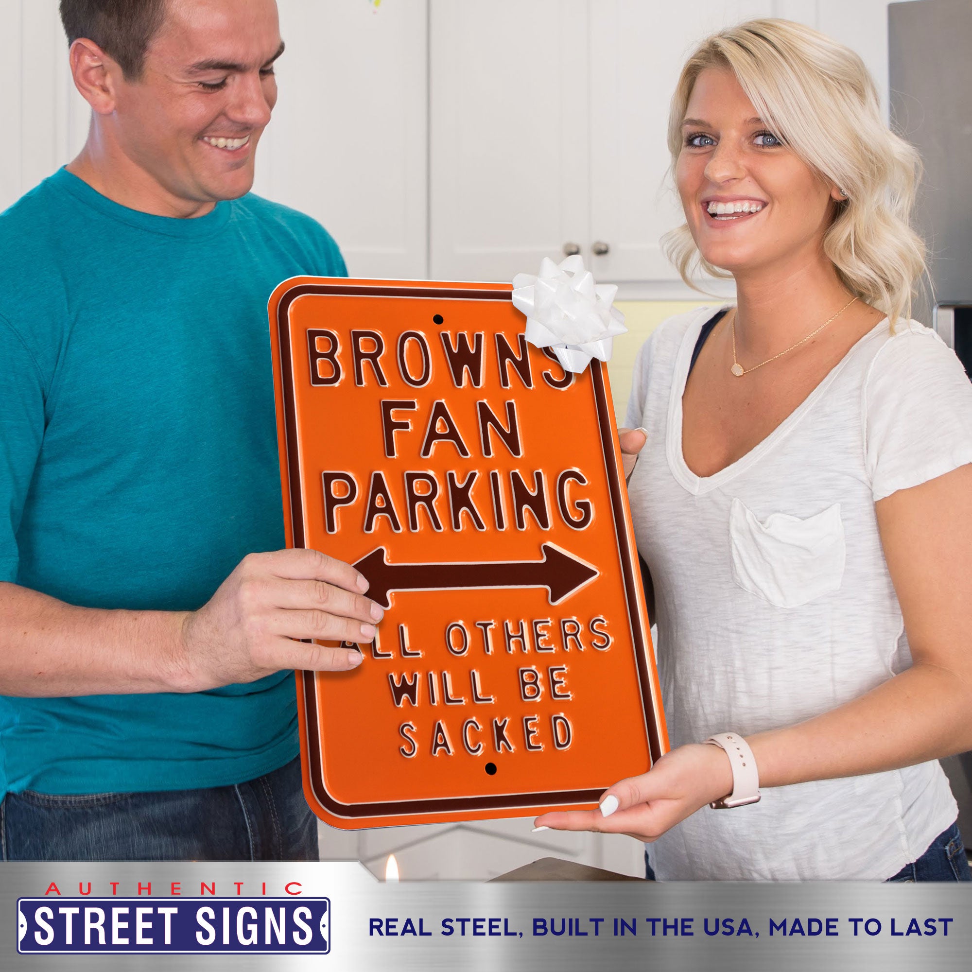Cleveland Browns - ALL OTHERS WILL BE SACKED - Embossed Steel Parking Sign
