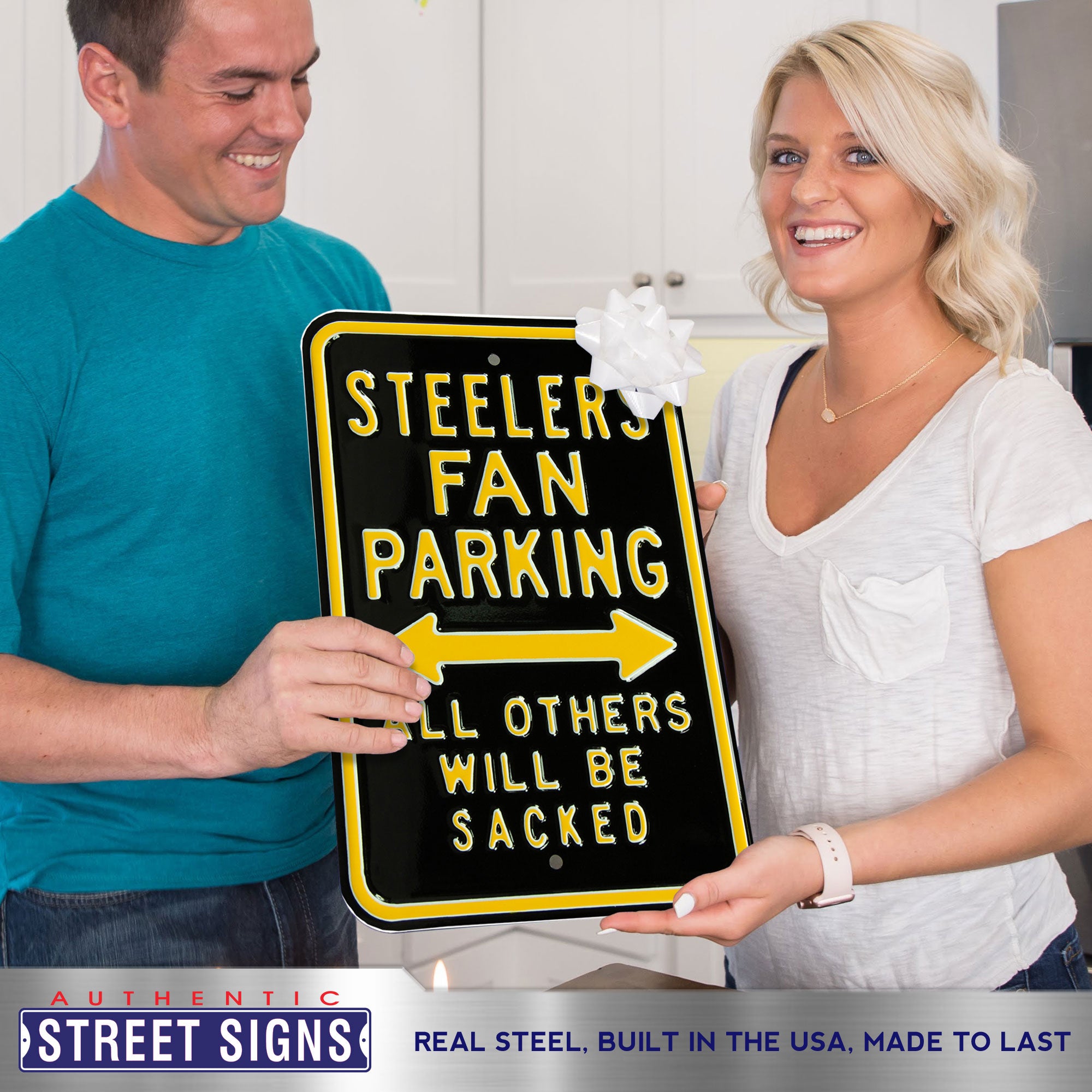 Pittsburgh Steelers - ALL OTHERS WILL BE SACKED - Embossed Steel Parking Sign