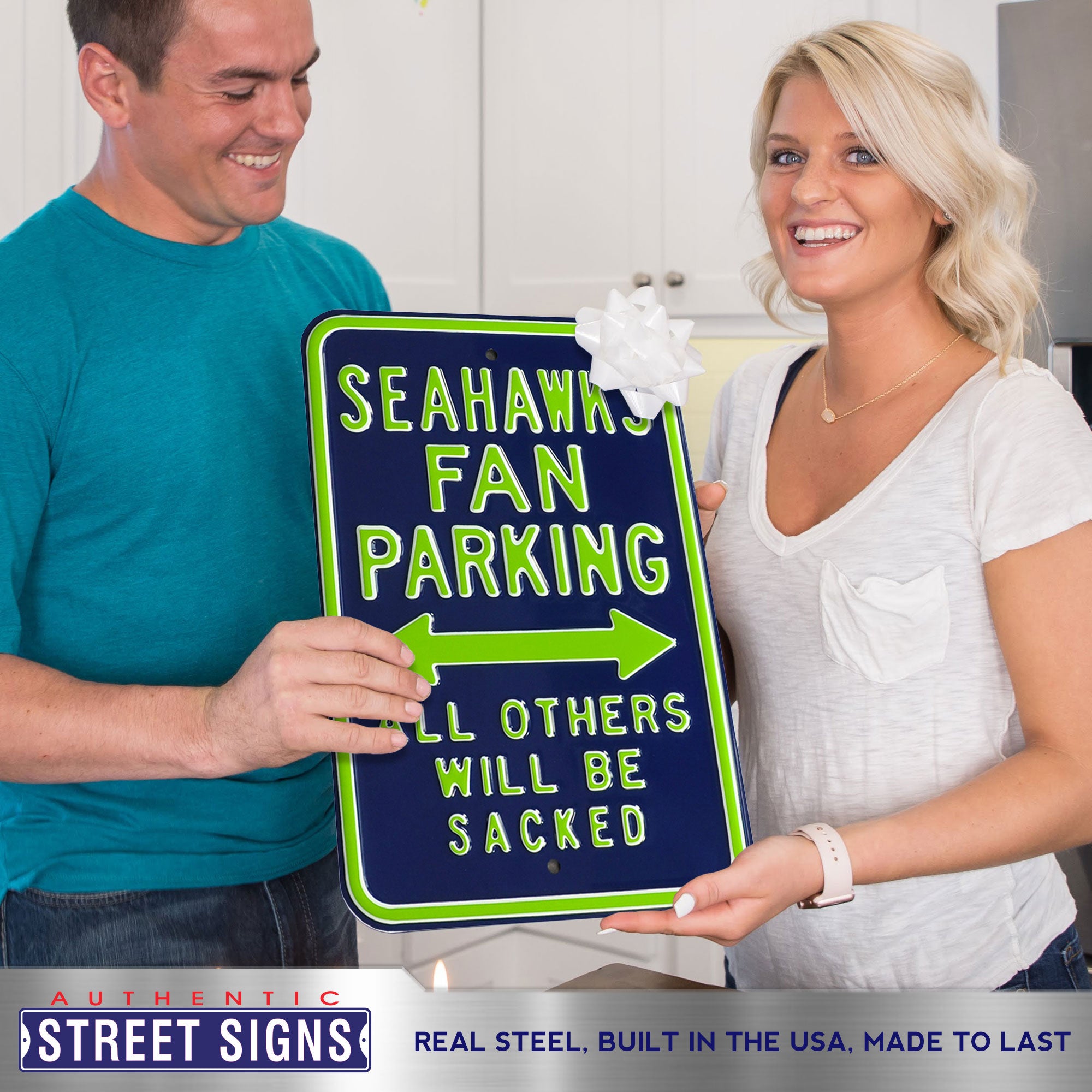 Seattle Seahawks - ALL OTHERS WILL BE SACKED - Embossed Steel Parking Sign