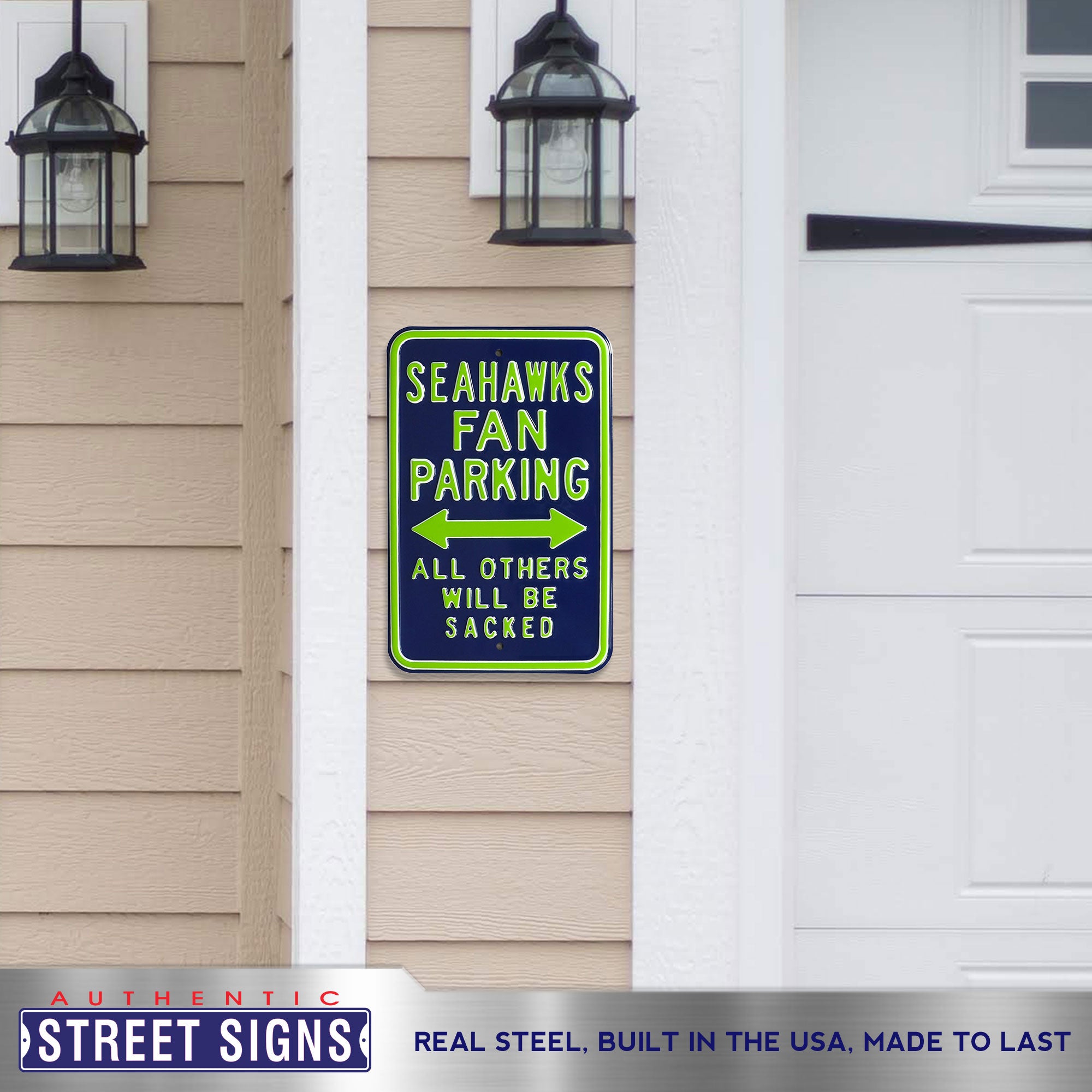 Seattle Seahawks - ALL OTHERS WILL BE SACKED - Embossed Steel Parking Sign