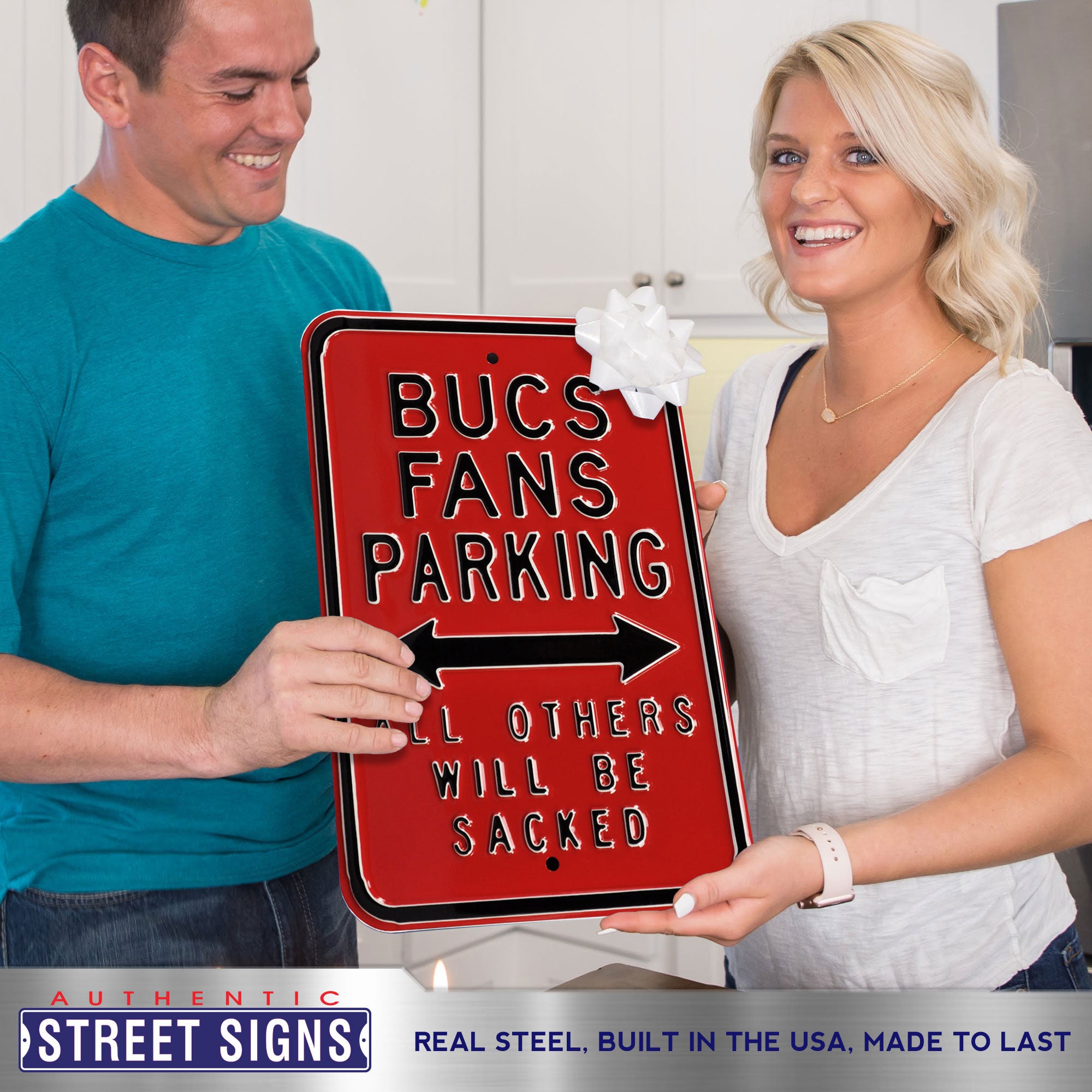 Tampa Bay Buccaneers - ALL OTHERS WILL BE SACKED - Embossed Steel Parking Sign