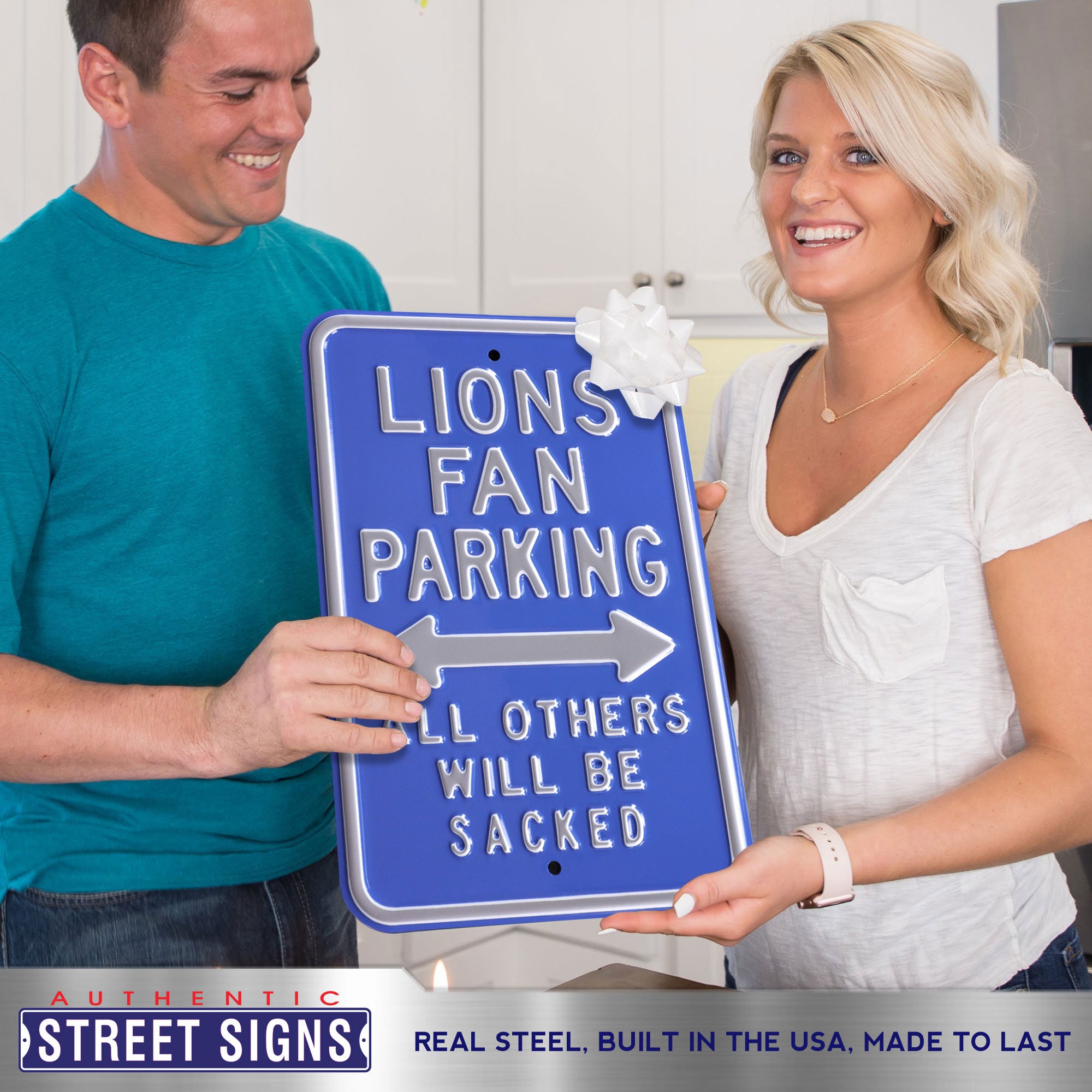 Detroit Lions - ALL OTHERS WILL BE SACKED - Embossed Steel Parking Sign