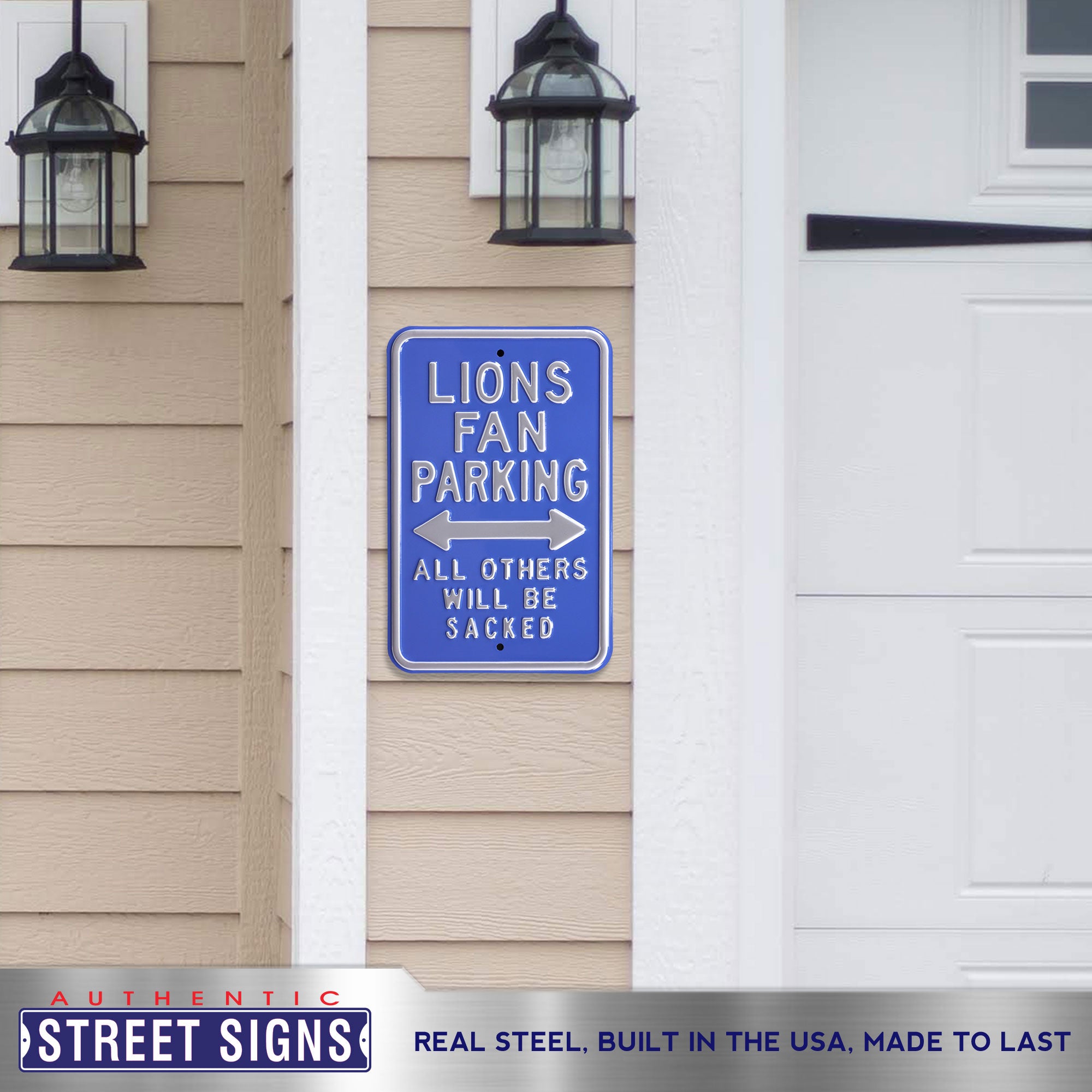 Detroit Lions - ALL OTHERS WILL BE SACKED - Embossed Steel Parking Sign