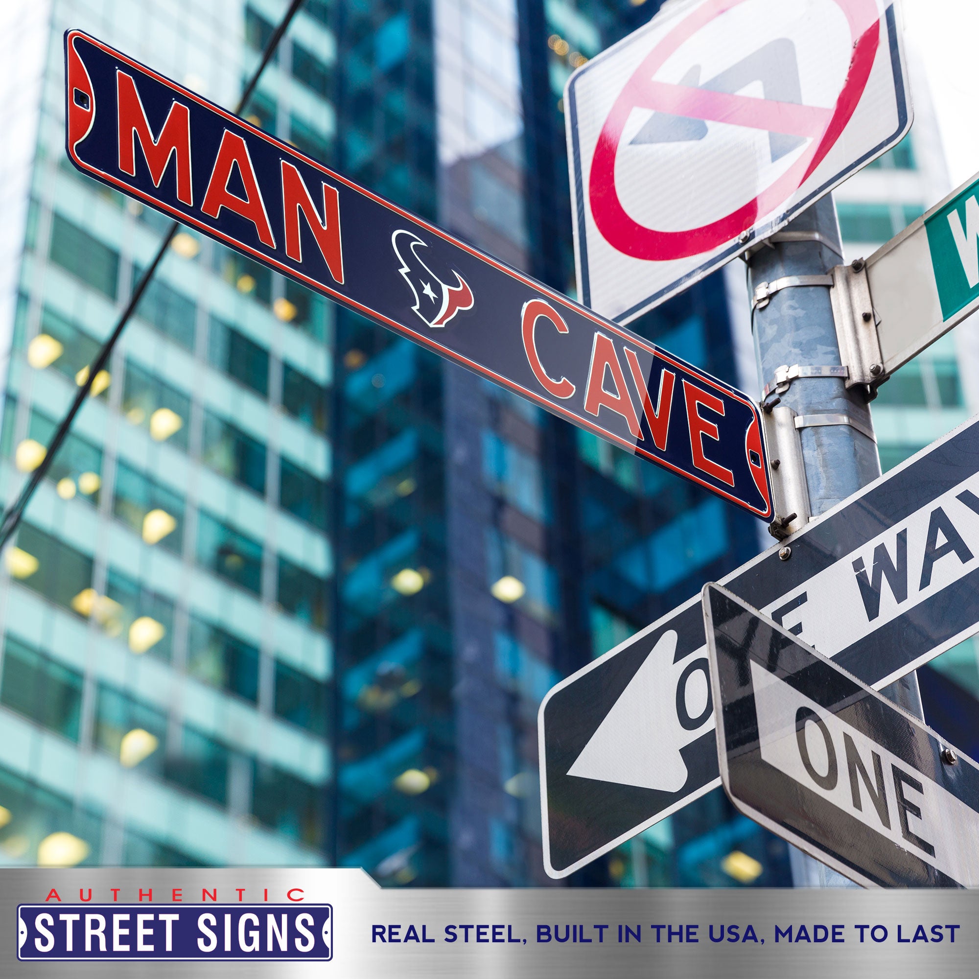 Houston Texans - MAN CAVE - Embossed Steel Street Sign