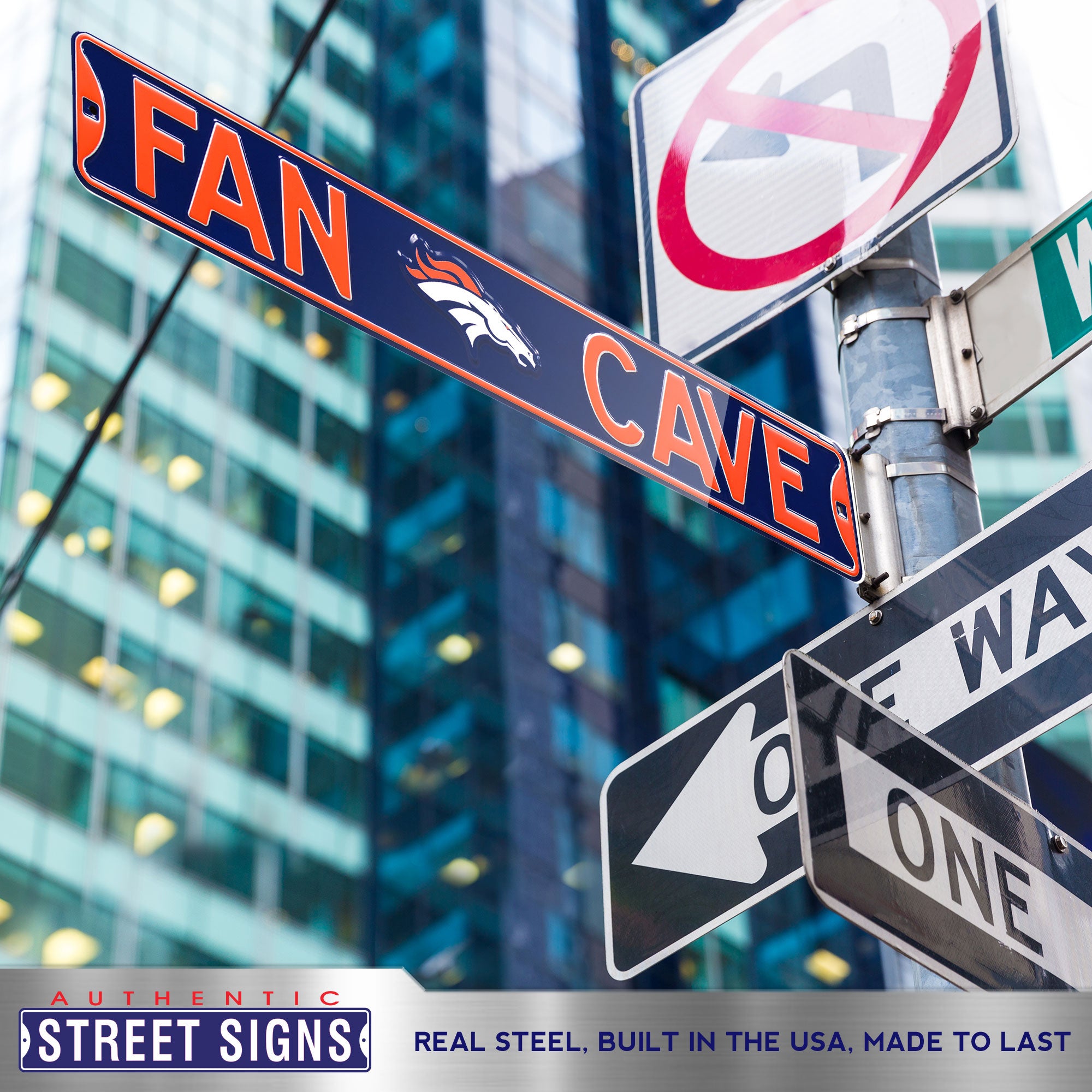 Denver Broncos - FAN CAVE - Embossed Steel Street Sign