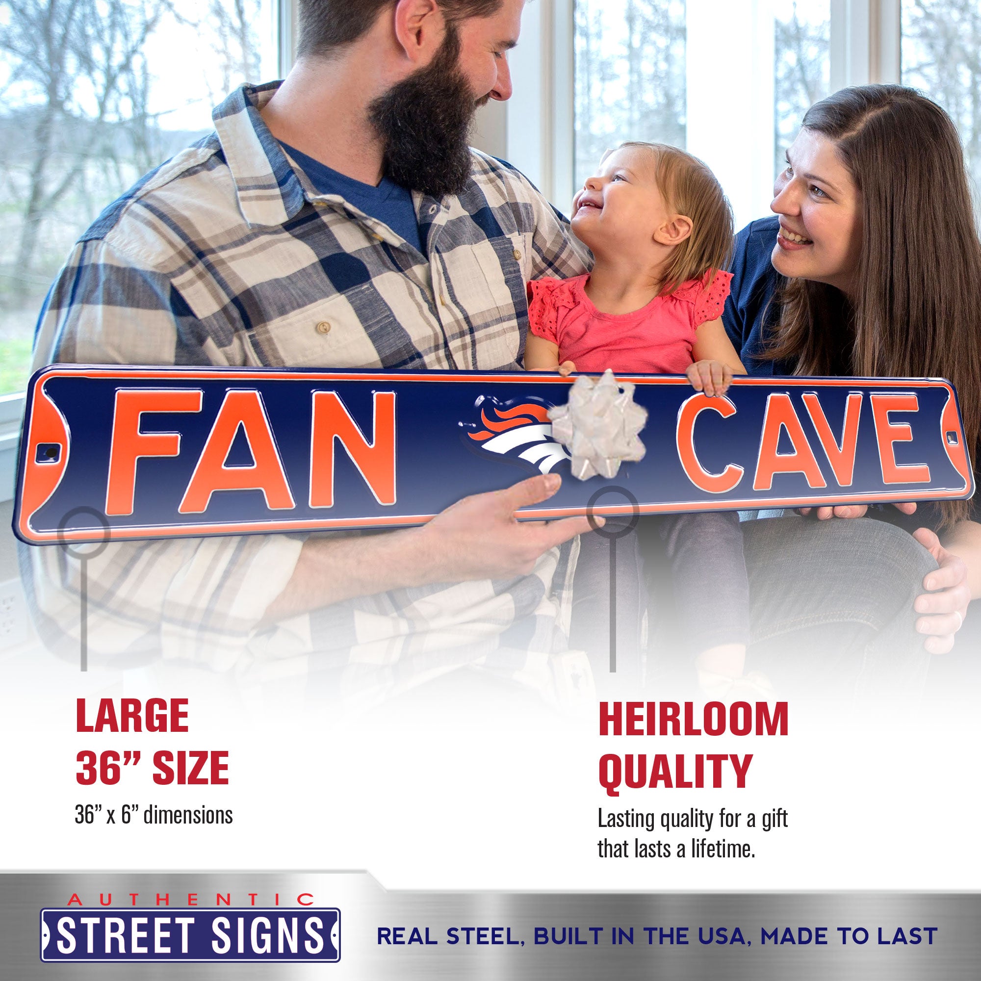 Denver Broncos - FAN CAVE - Embossed Steel Street Sign