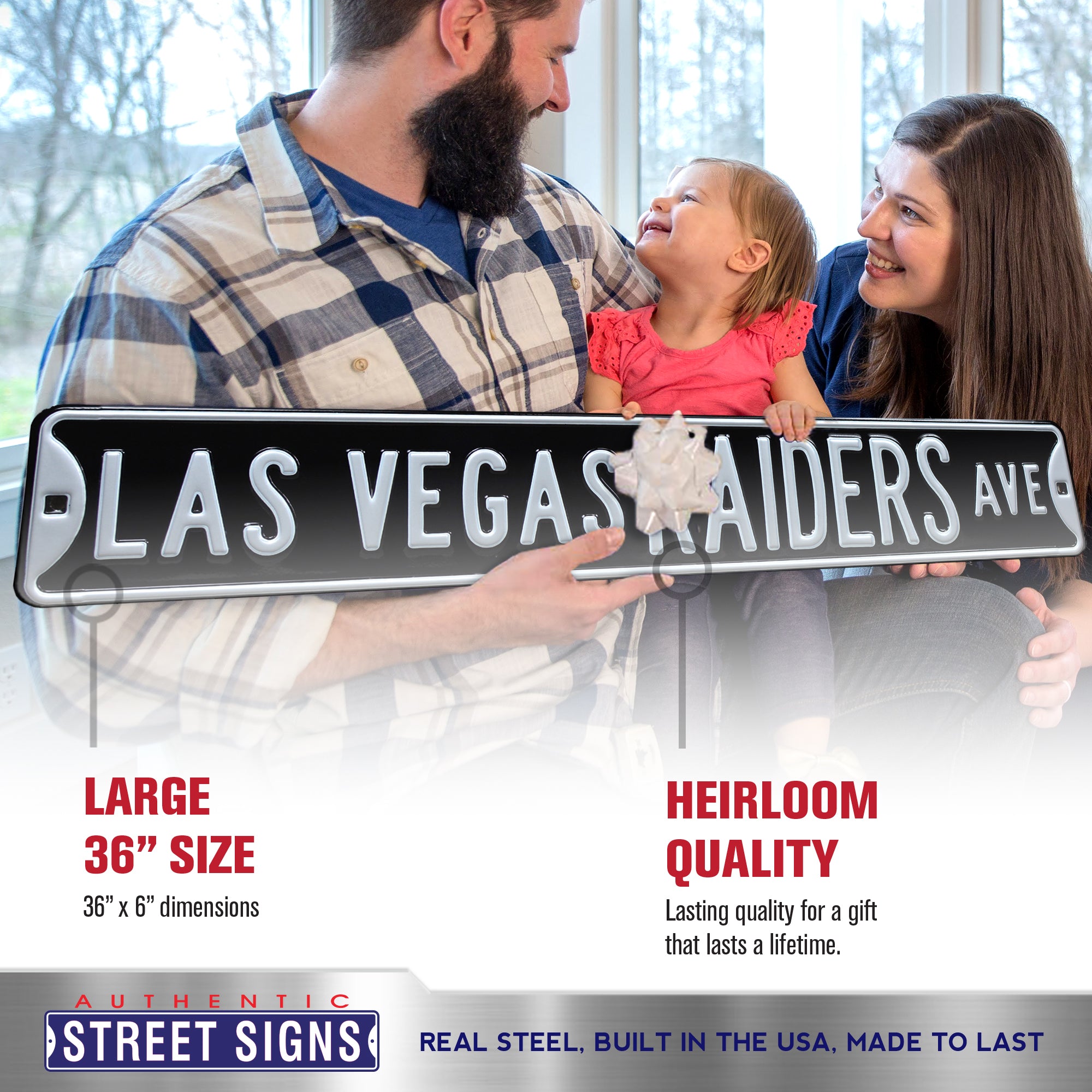 Las Vegas Raiders - LAS VEGAS RAIDERS AVE - Embossed Steel Street Sign