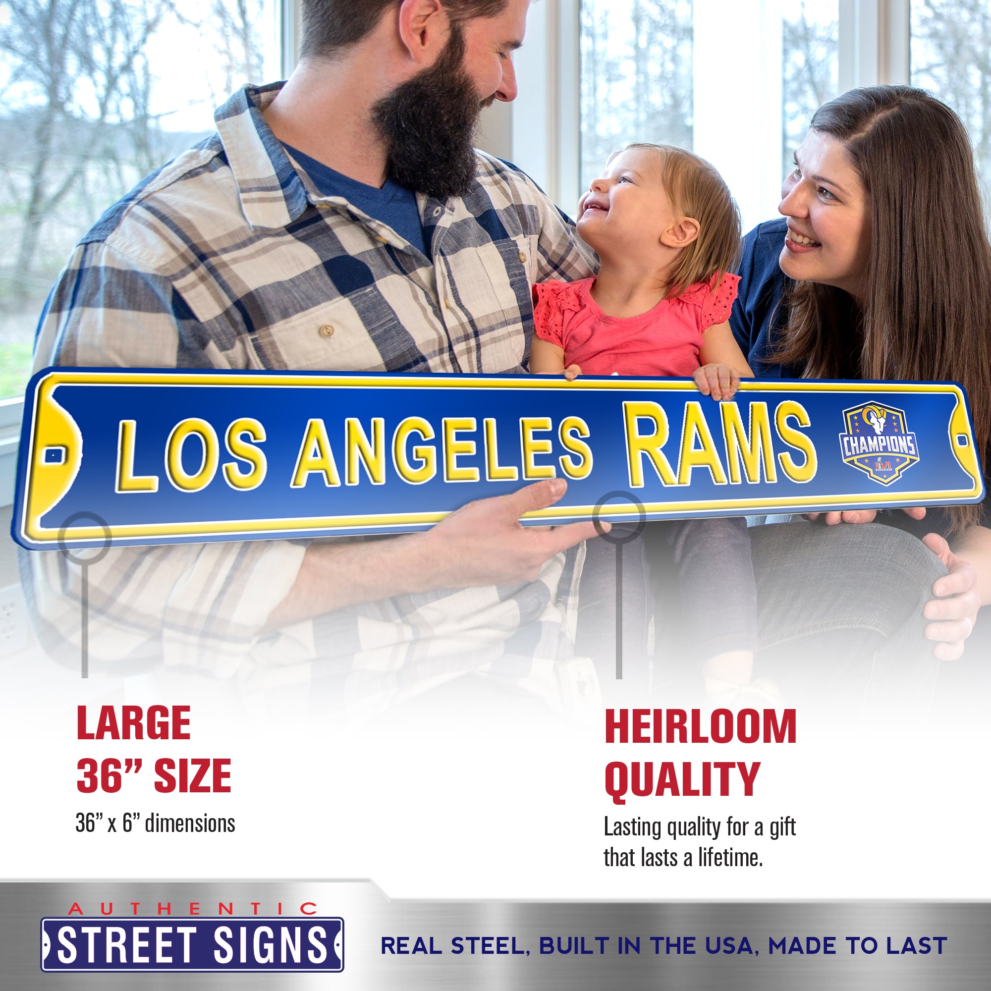 Los Angeles Rams Super Bowl LVI Champions Embossed Steel Street Sign