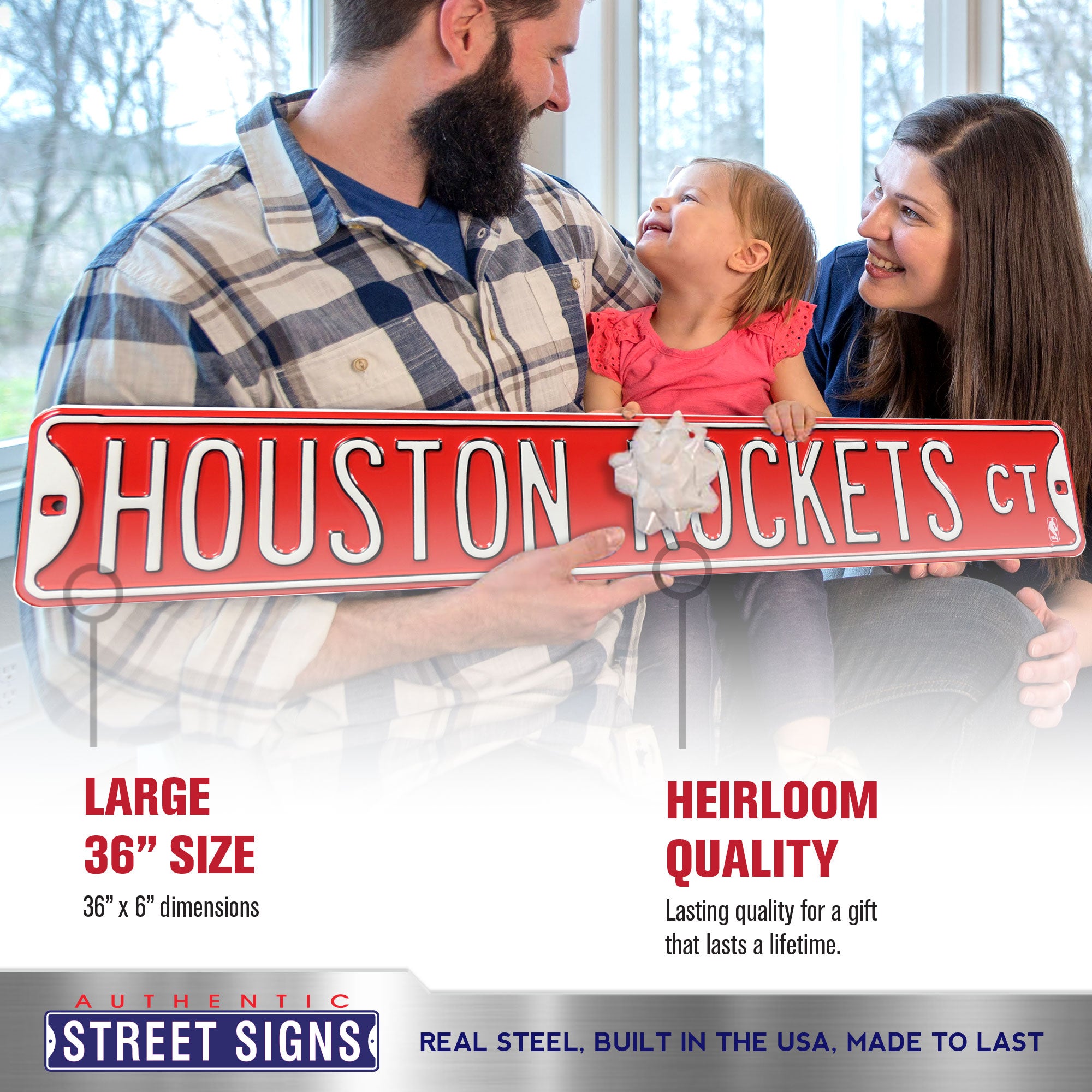 Houston Rockets - HOUSTON ROCKETS CT - Embossed Steel Street Sign