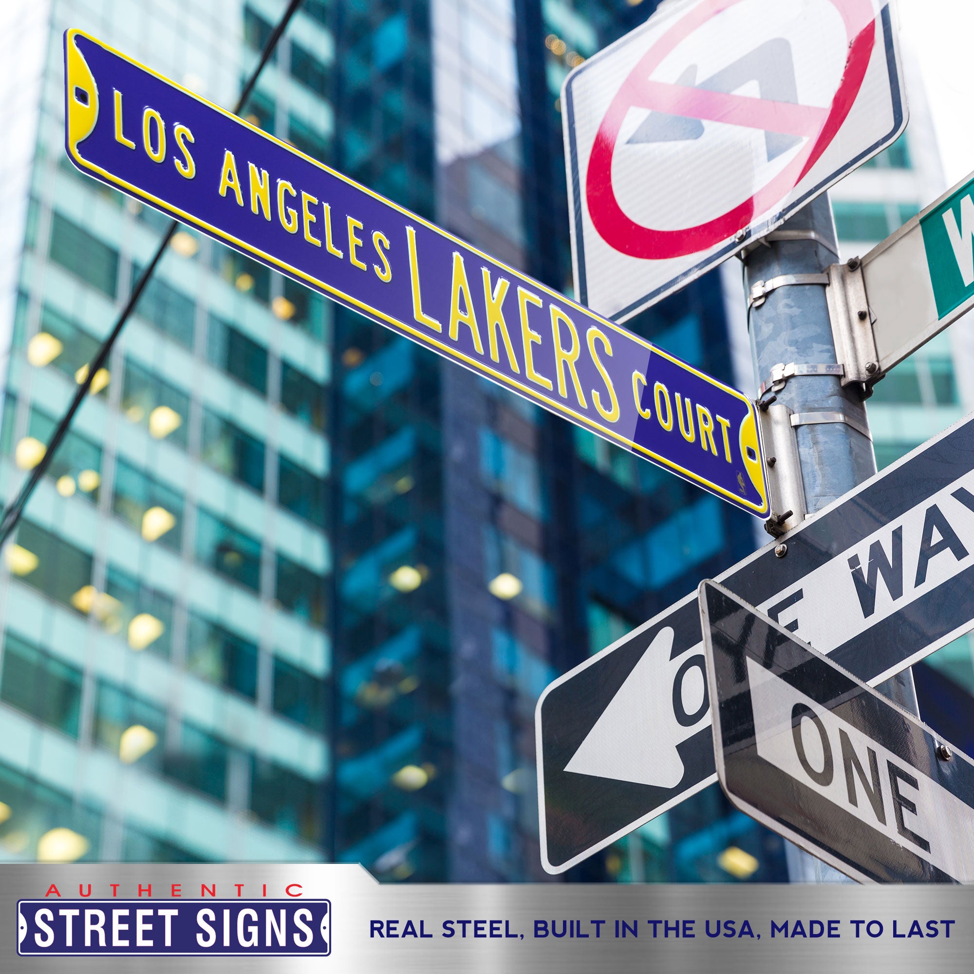 Los Angeles Lakers - LOS ANGELES LAKERS CT - Purple Embossed Steel Street Sign