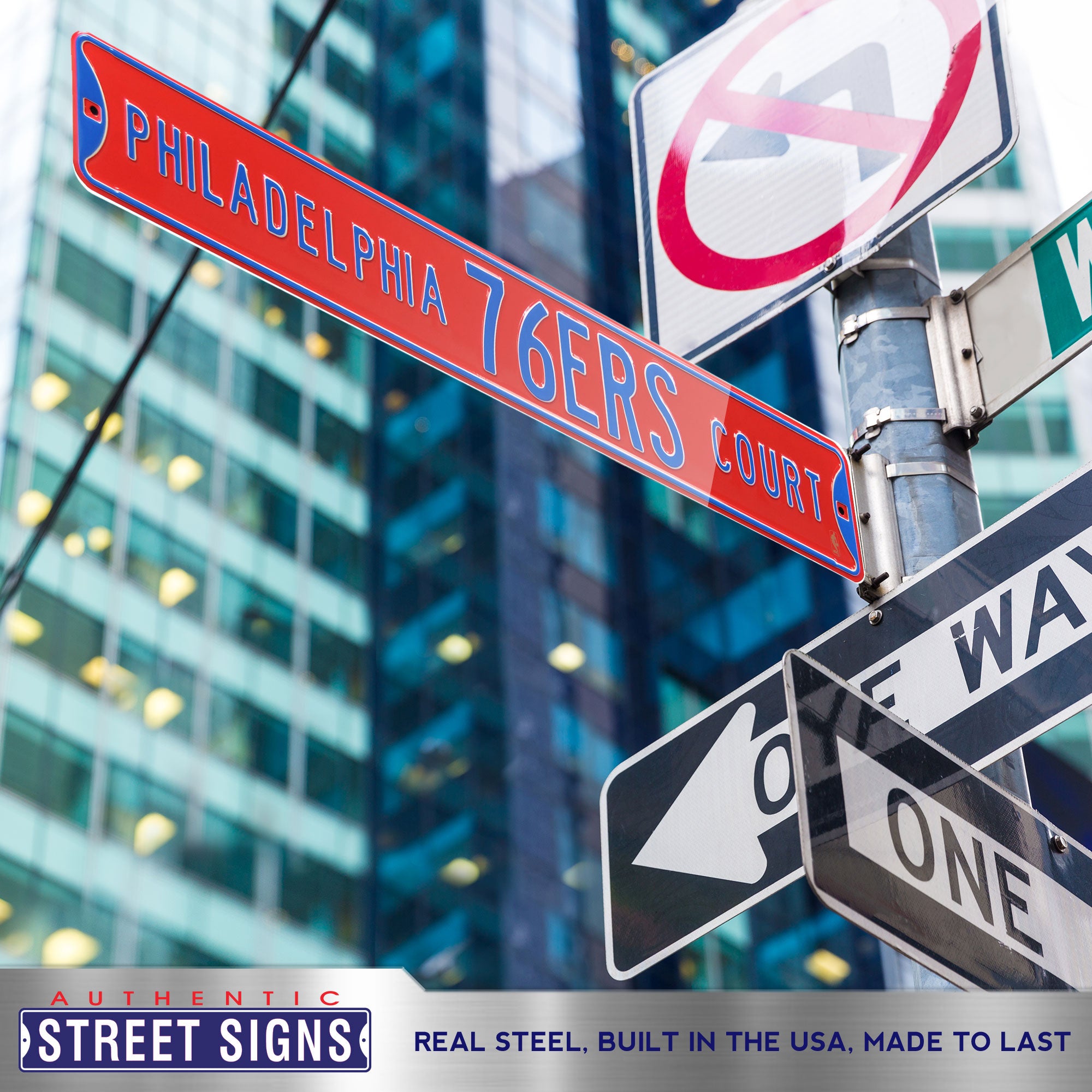 Philadelphia 76ers - PHILADELPHIA 76ERS CT - Embossed Steel Street Sign