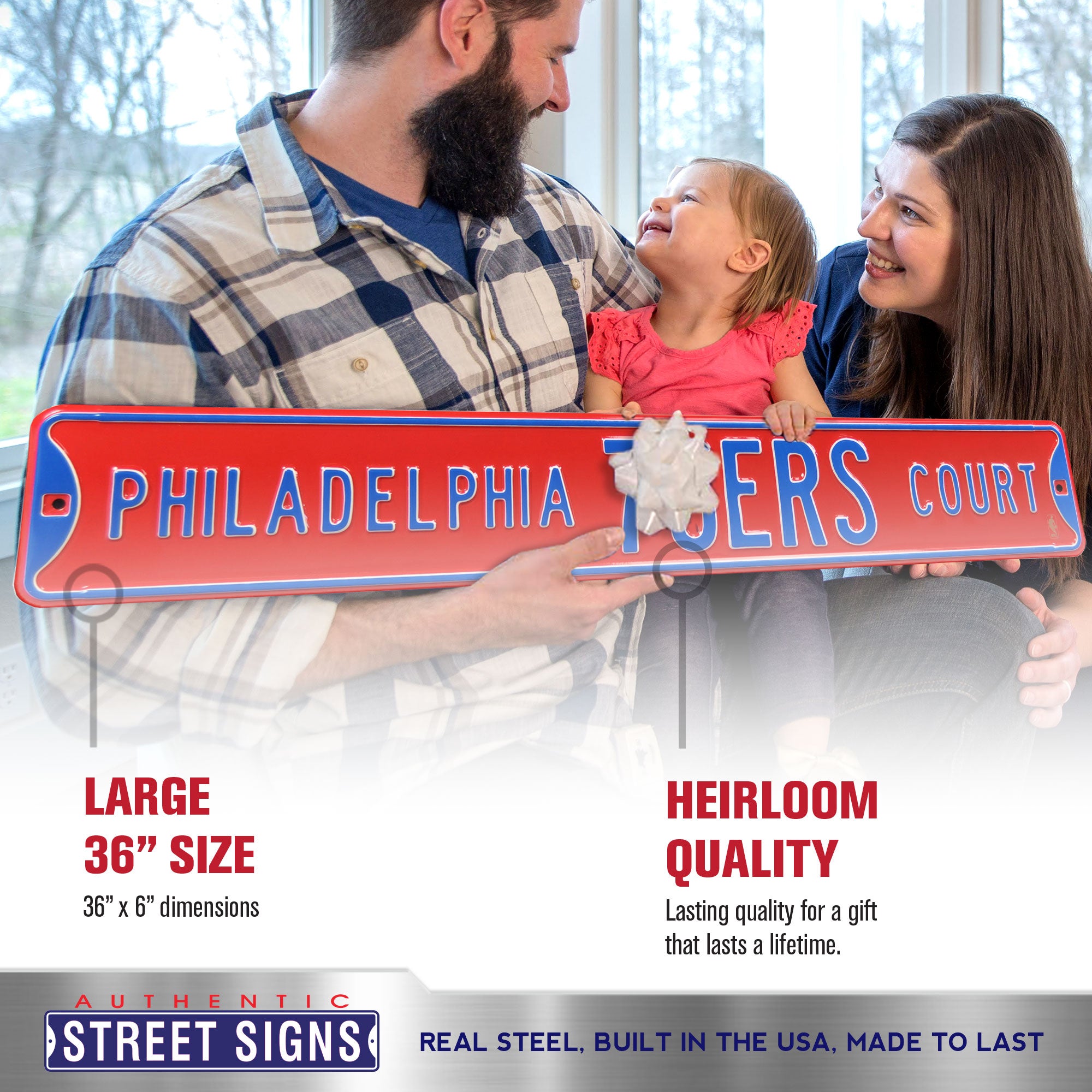 Philadelphia 76ers - PHILADELPHIA 76ERS CT - Embossed Steel Street Sign