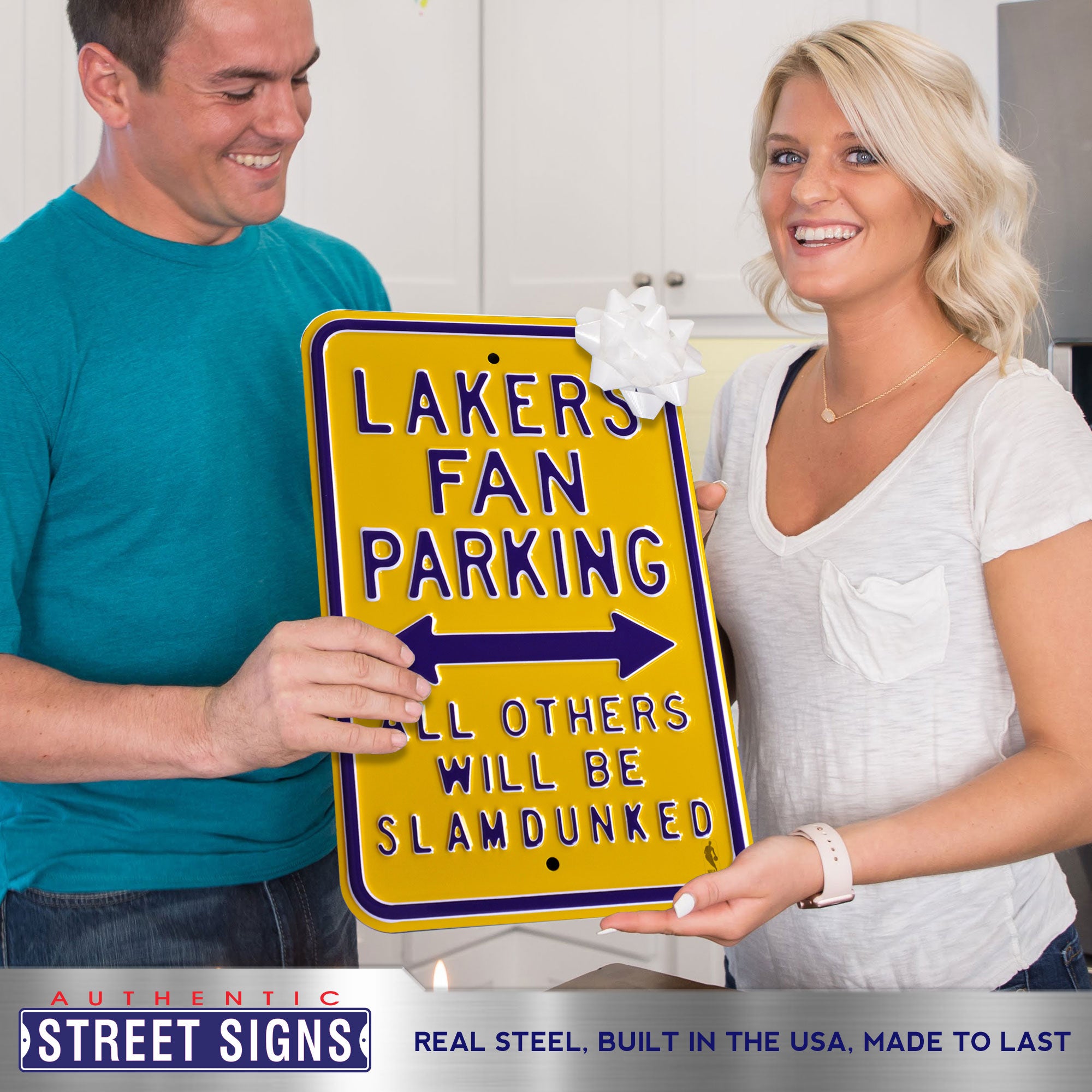 Los Angeles Lakers - ALL OTHER WILL BE SLAM DUNKED - Embossed Steel Parking Sign