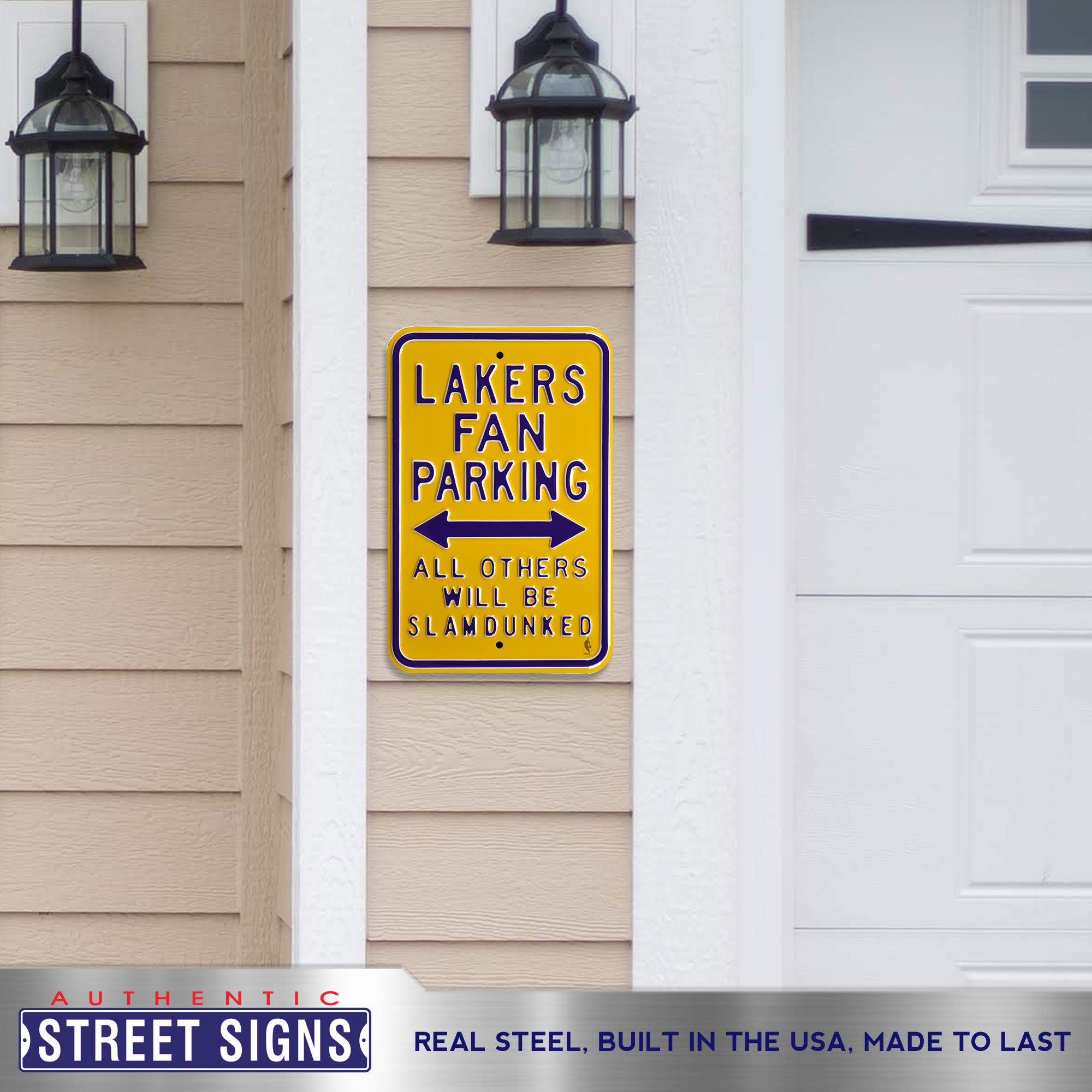 Los Angeles Lakers - ALL OTHER WILL BE SLAM DUNKED - Embossed Steel Parking Sign