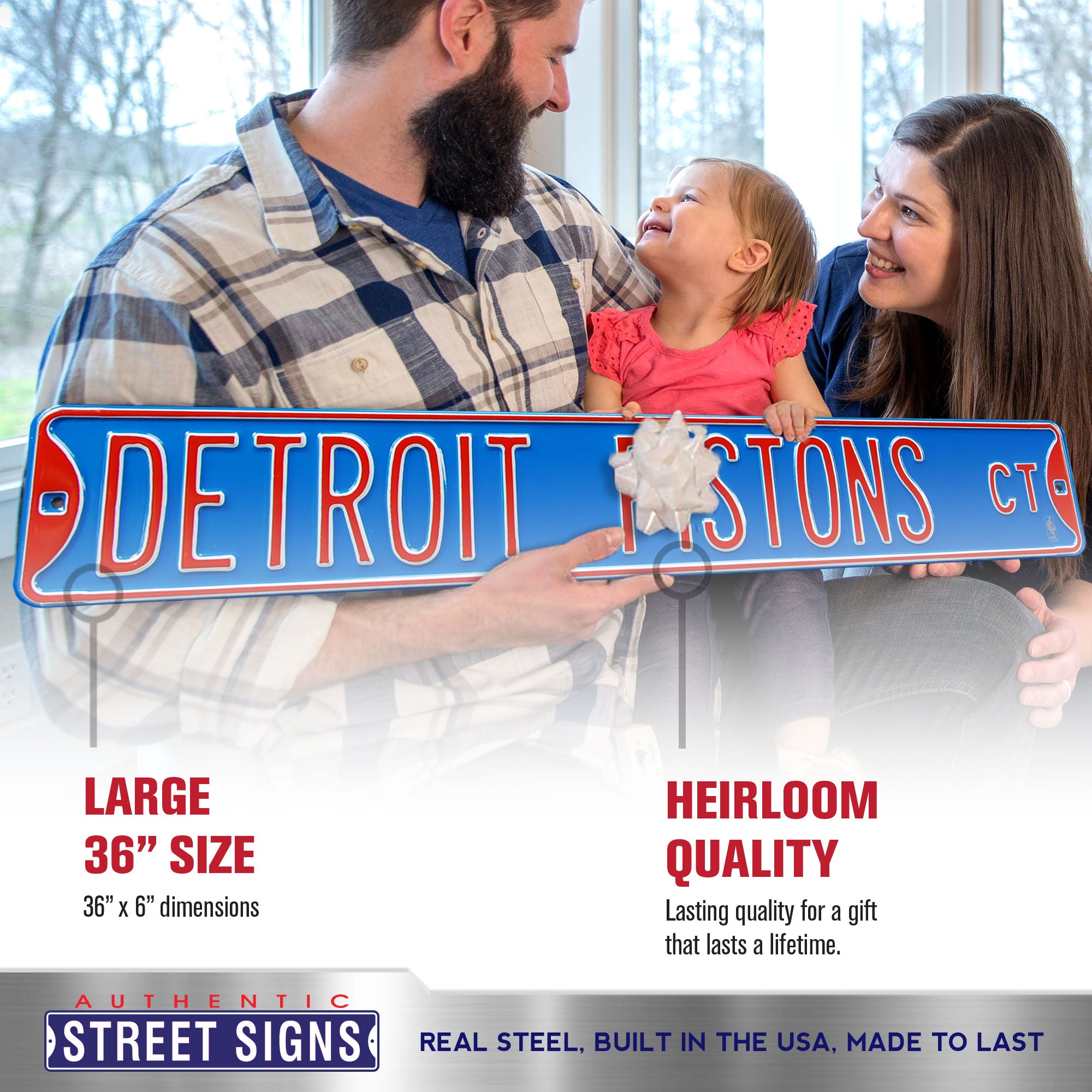 Detroit Pistons - DETROIT PISTONS CT - Embossed Steel Street Sign