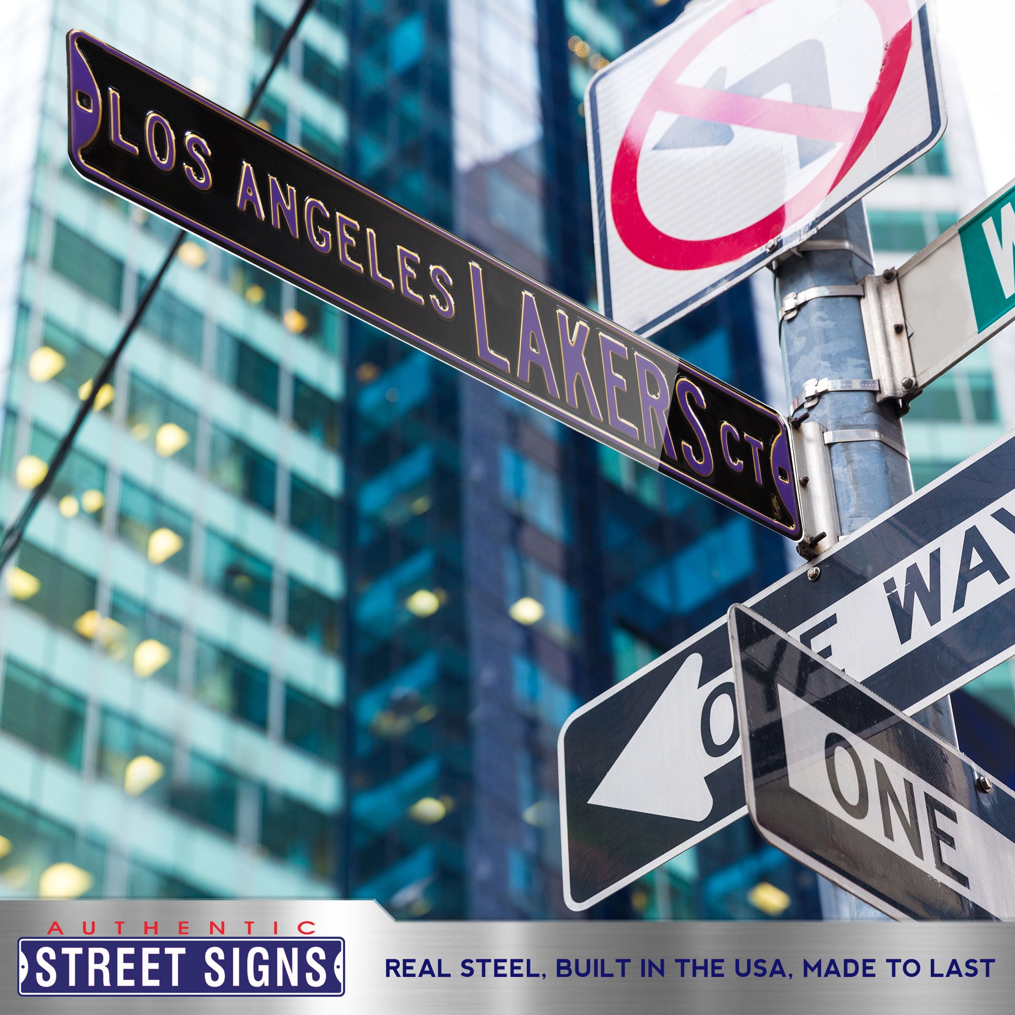 Los Angeles Lakers - LOS ANGELES LAKERS CT - Black Embossed Steel Street Sign