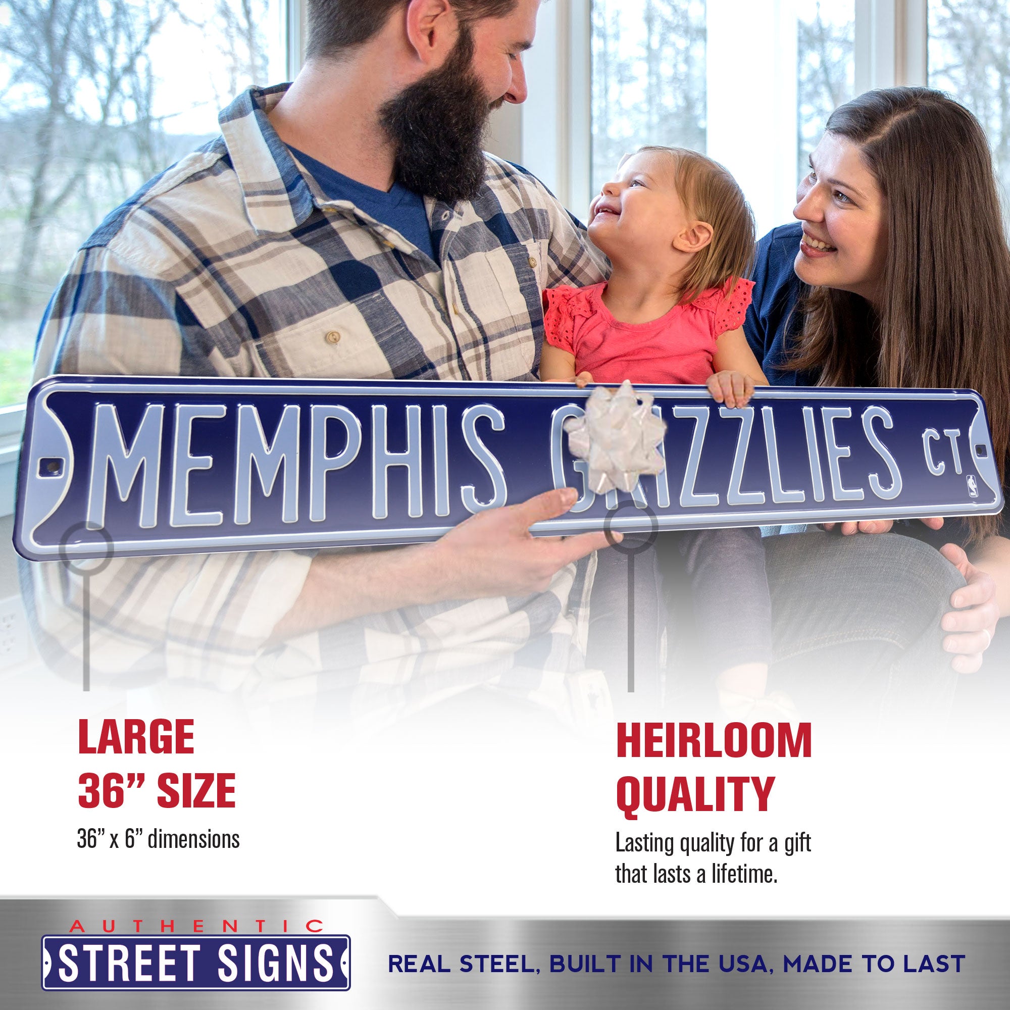 Memphis Grizzlies - MEMPHIS GRIZZLIES CT - Embossed Steel Street Sign