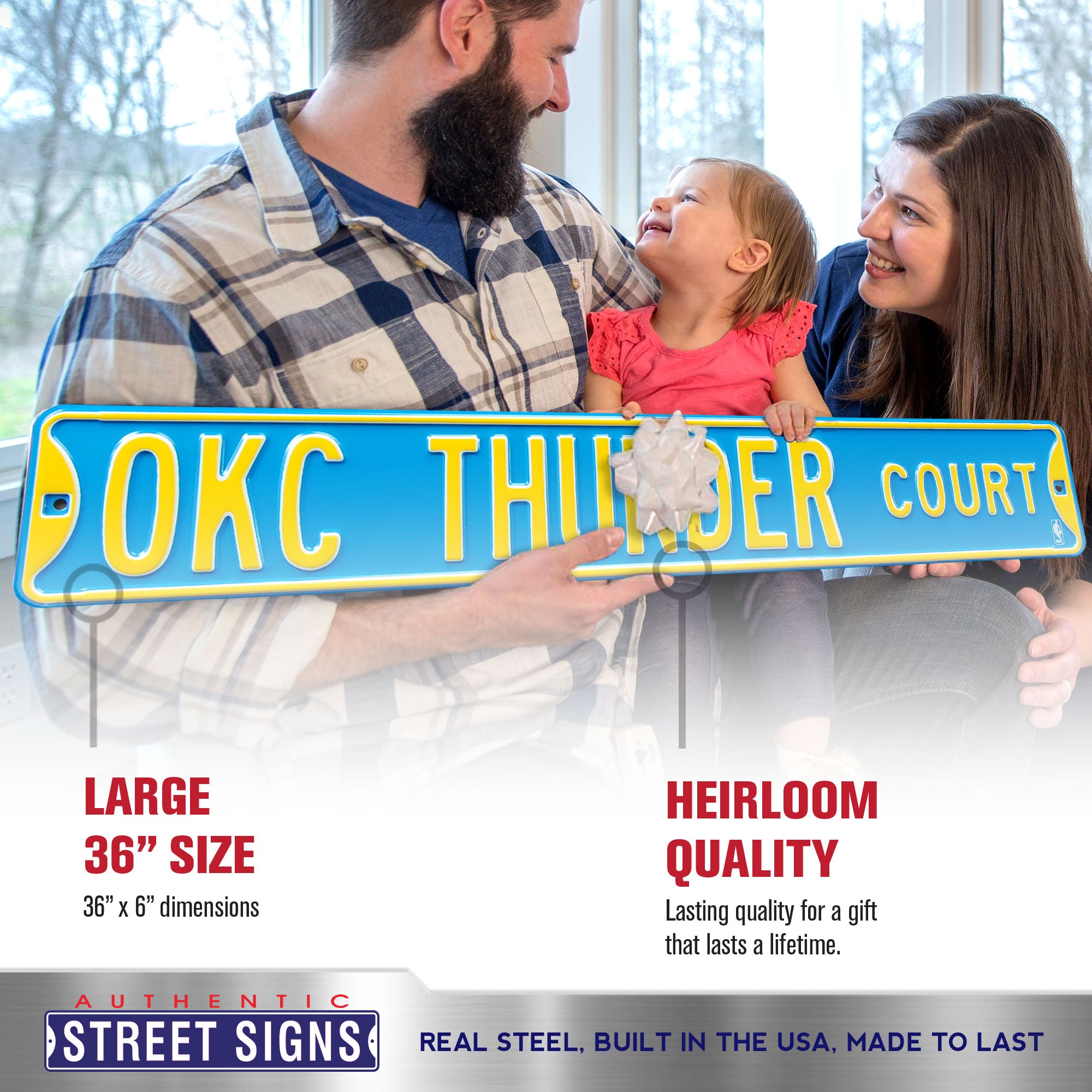 Oklahoma City Thunder - OKC THUNDER COURT - Embossed Steel Street Sign