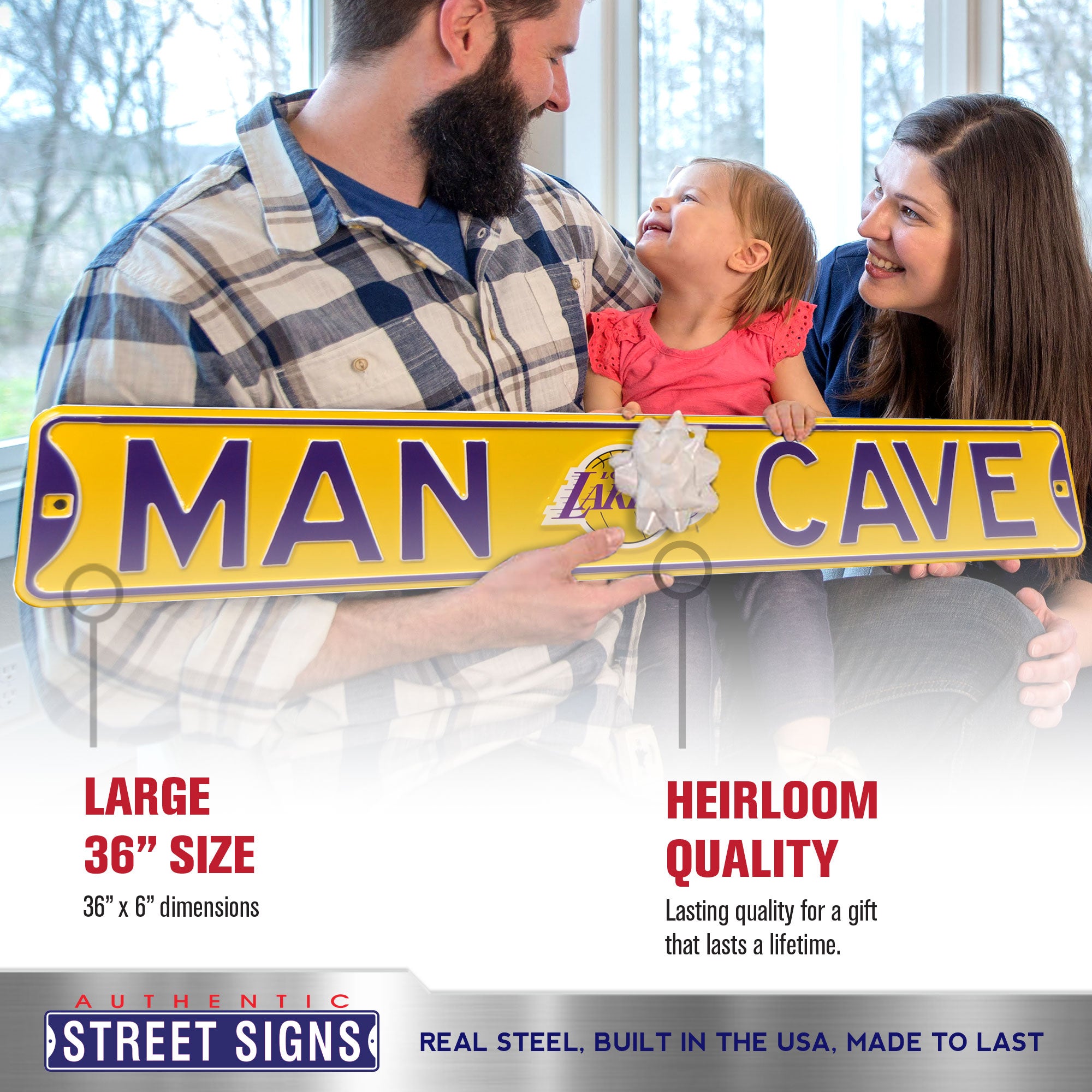 Los Angeles Lakers - MAN CAVE - Embossed Steel Street Sign