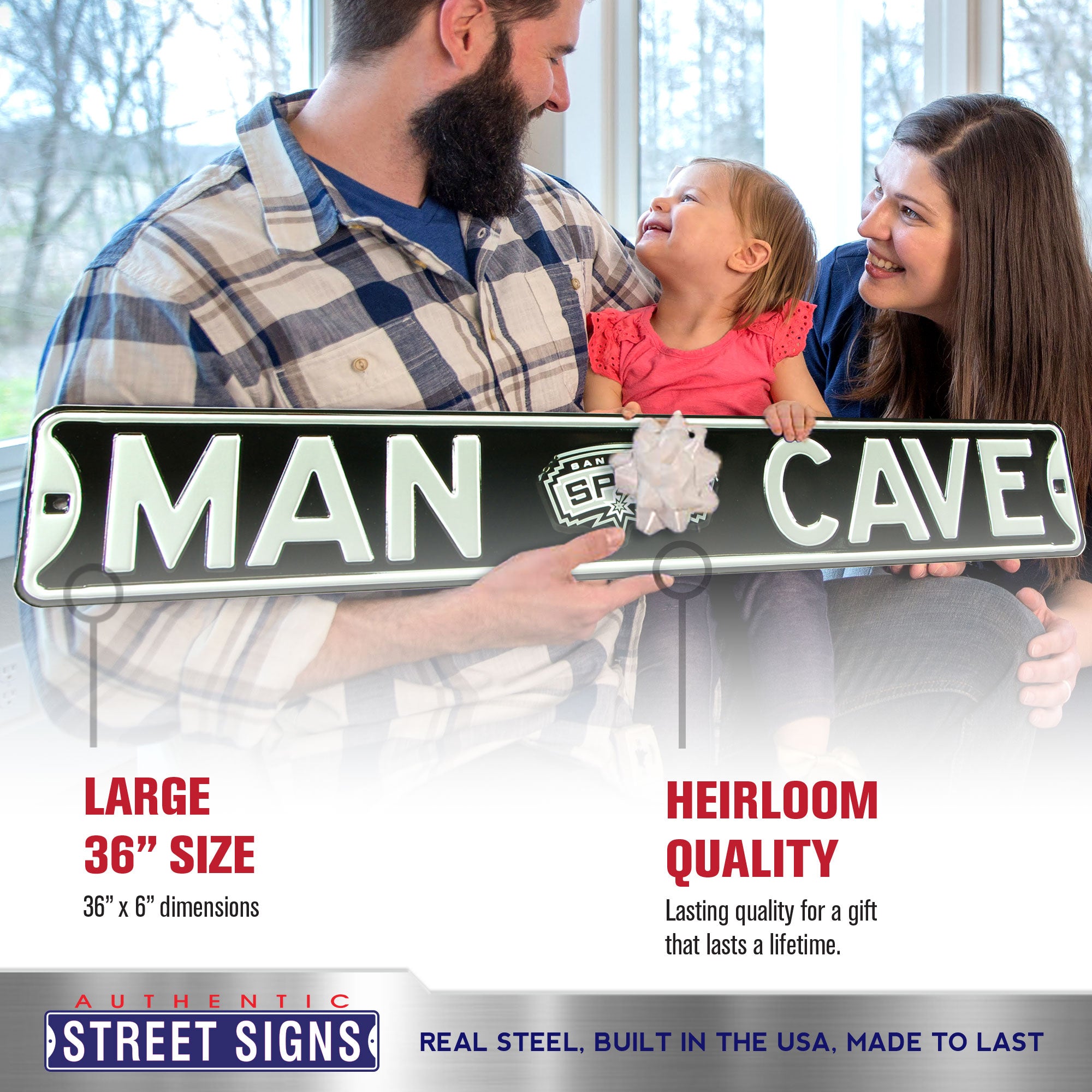 San Antonio Spurs - MAN CAVE - Classic Logo Embossed Steel Street Sign